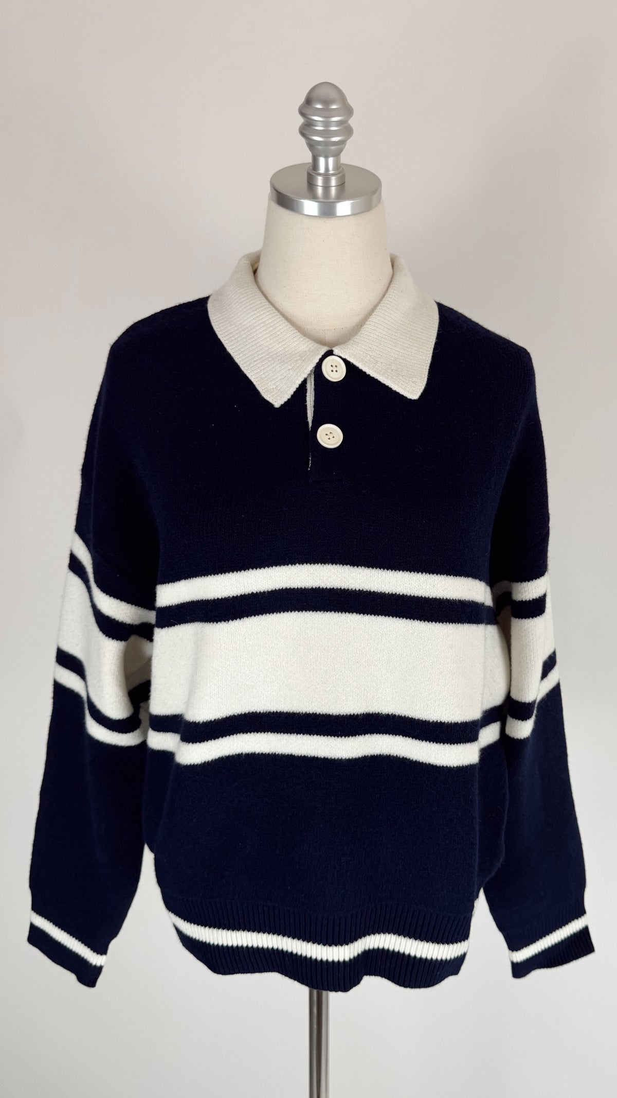 Margot Navy Stripe Polo Sweater