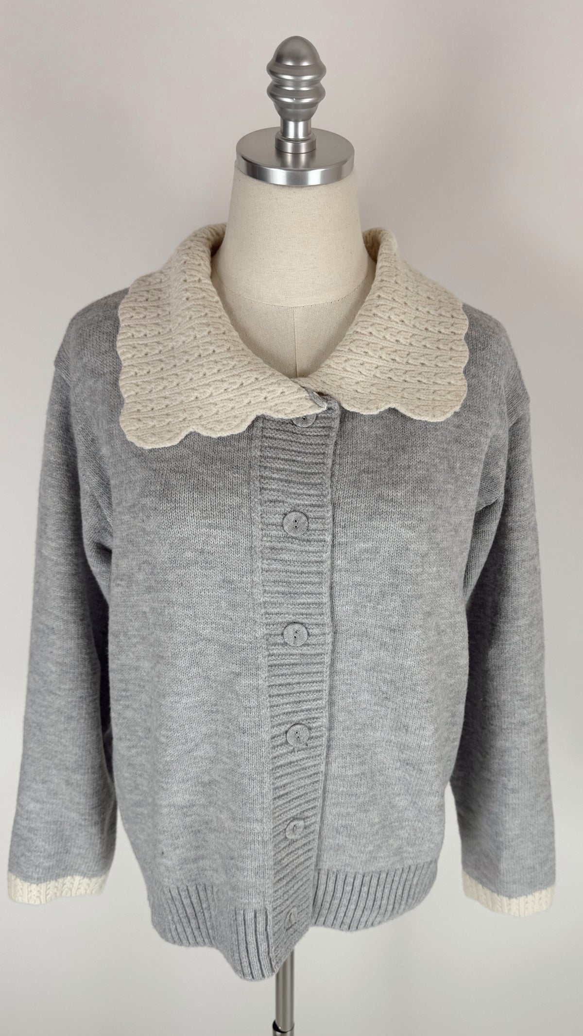 Melody Grey Crochet Collar Sweater