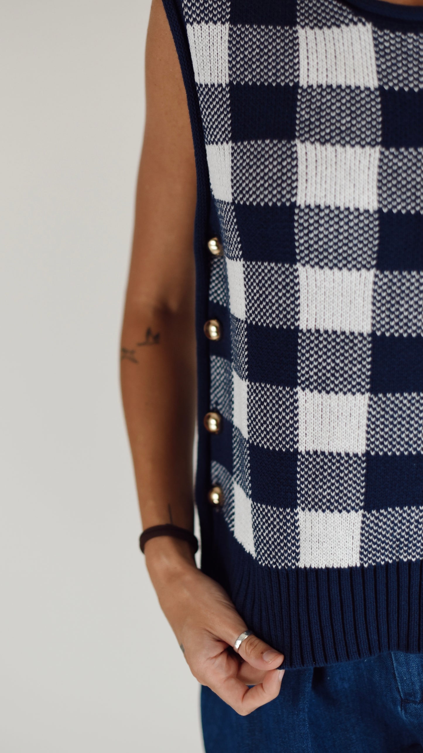 Anna Navy Checked Vest