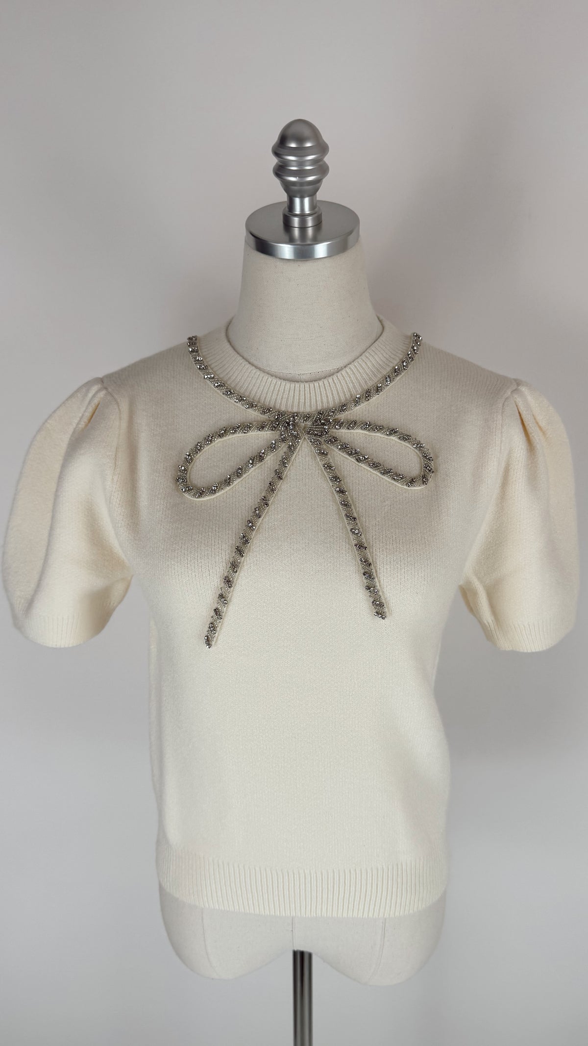 Jane Cream Rhinestone Bow Sweater