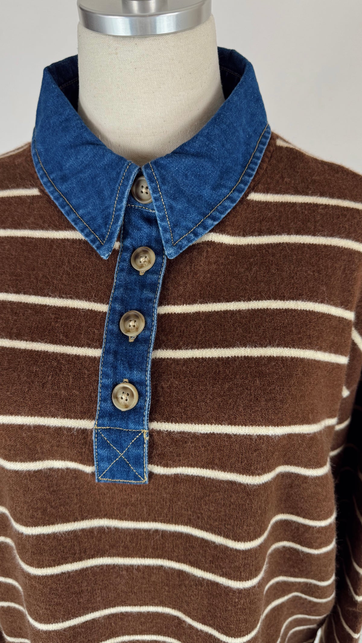 Miranda Denim Collar Brown Sweater