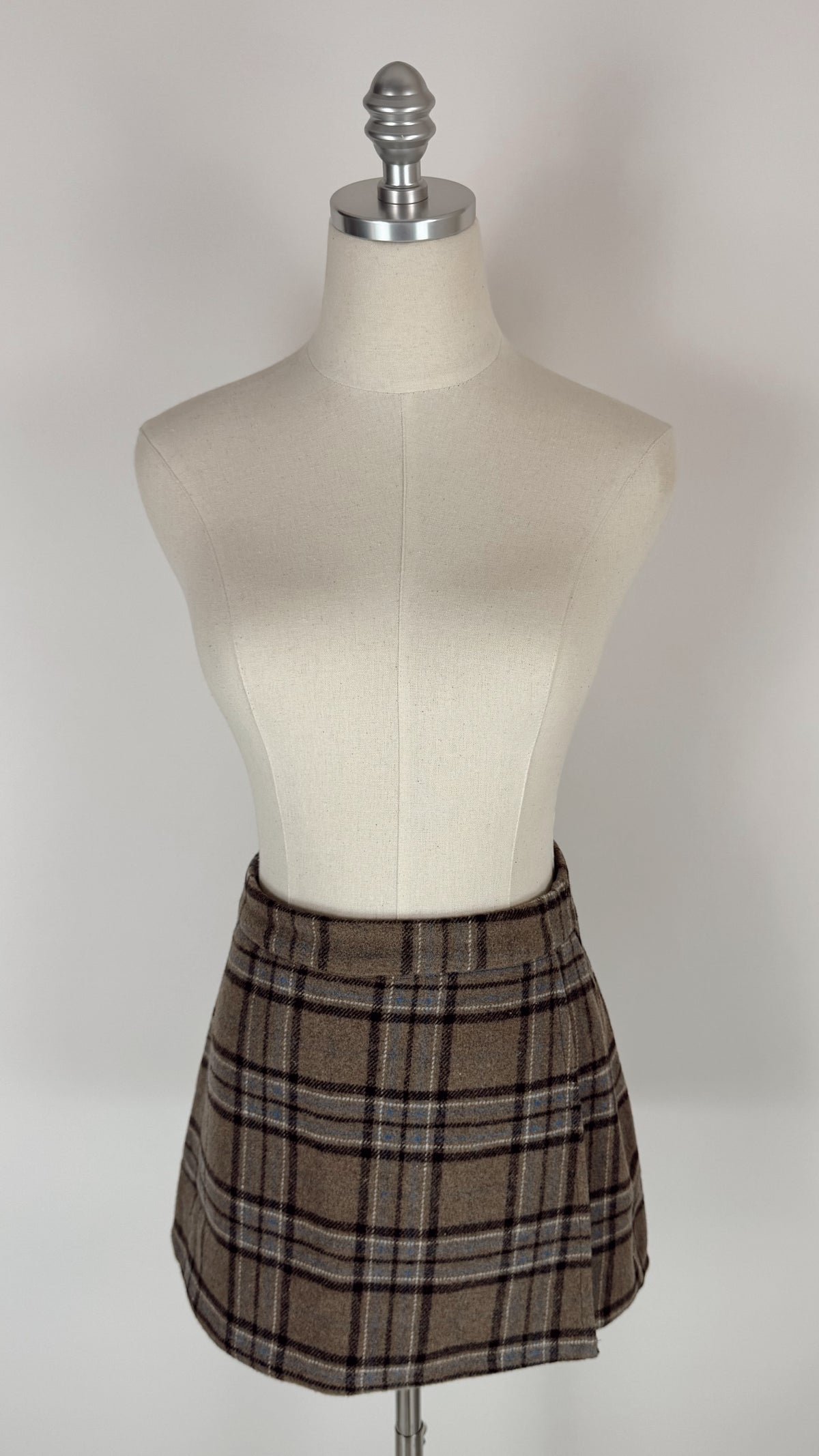 Margret Mocha Plaid Flannel Mini Skirt