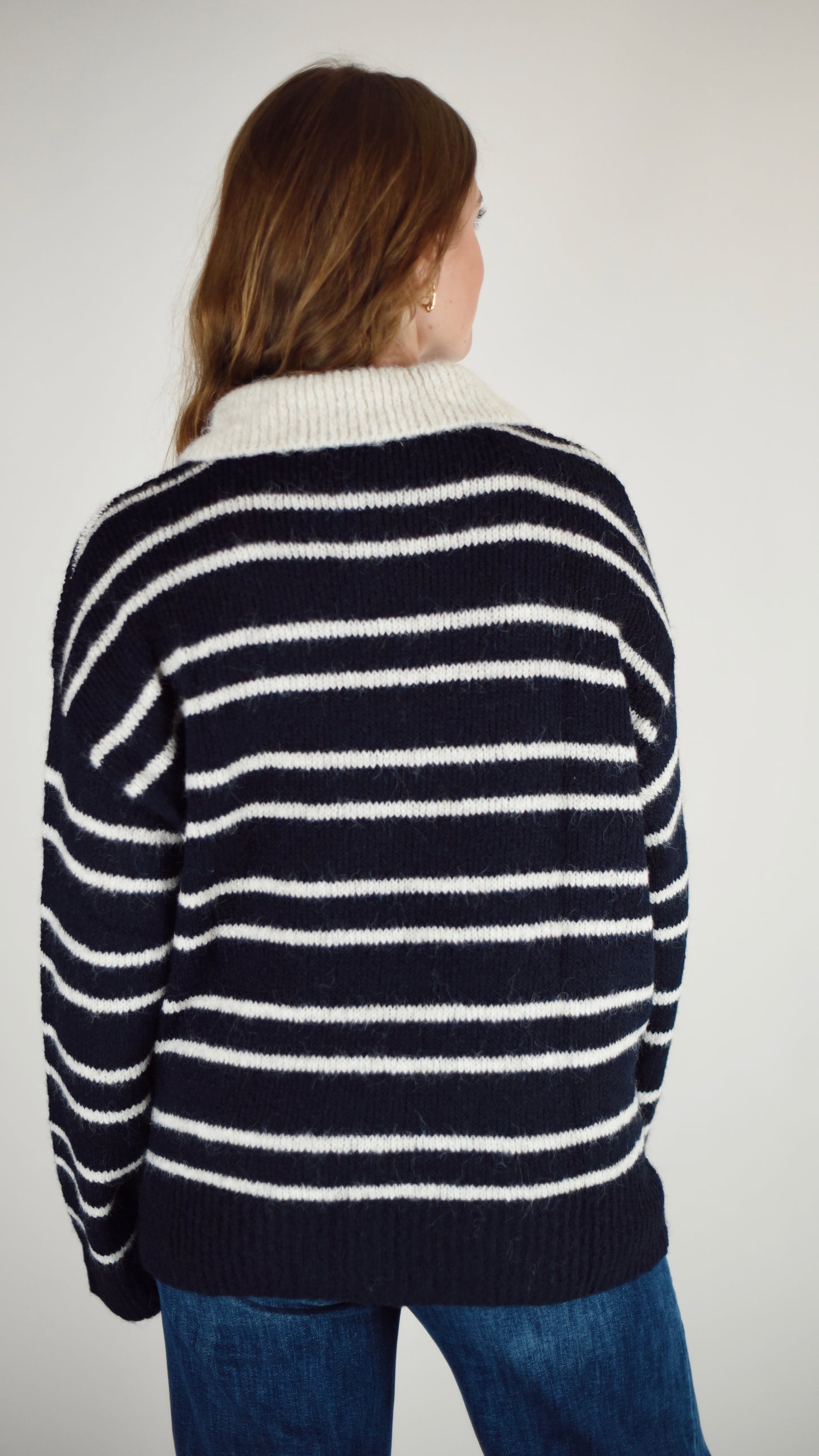 Ashlyn Navy Stripe Fuzzy Sweater