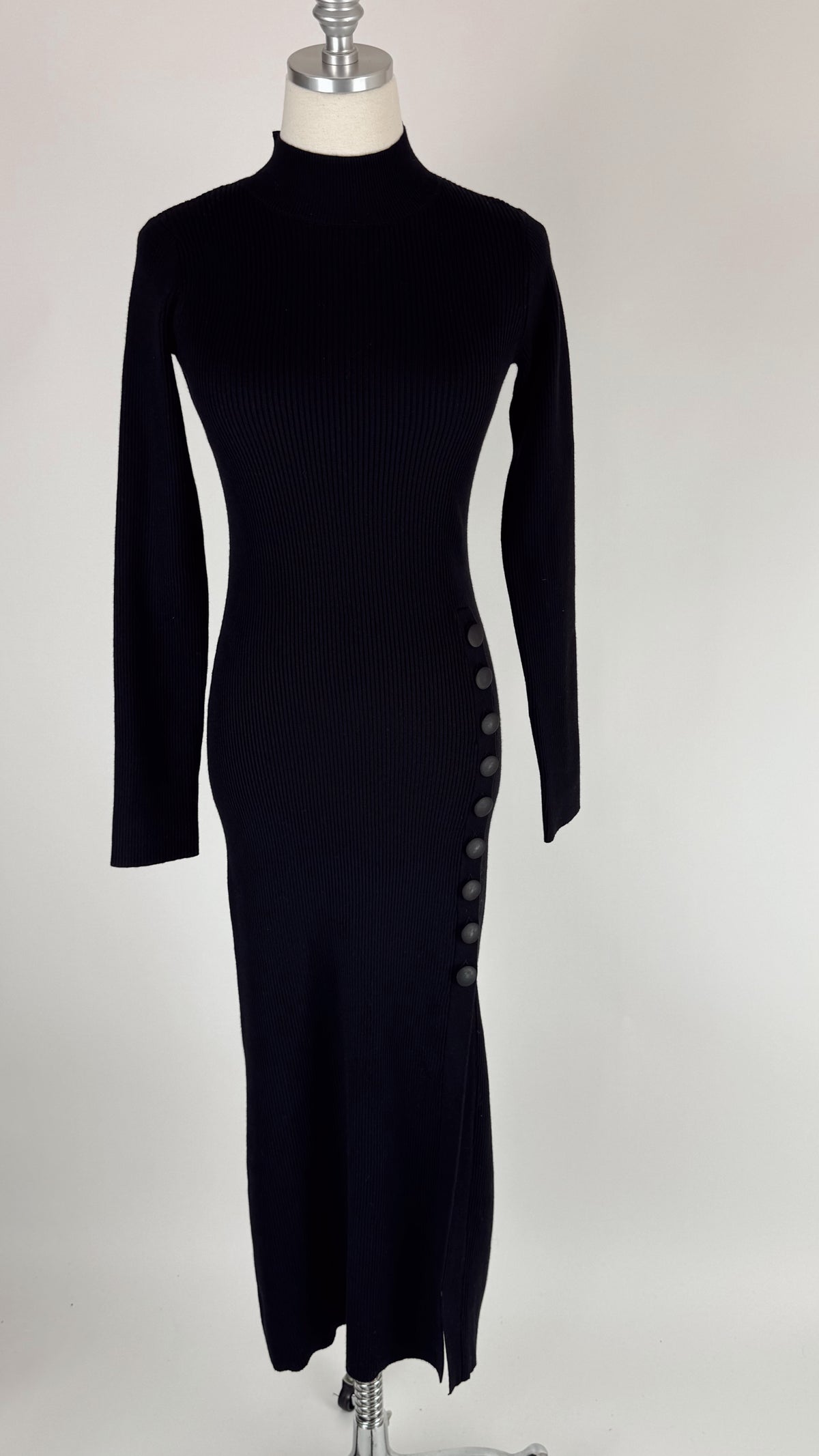 Adeline Black Side Button Sweater Dress