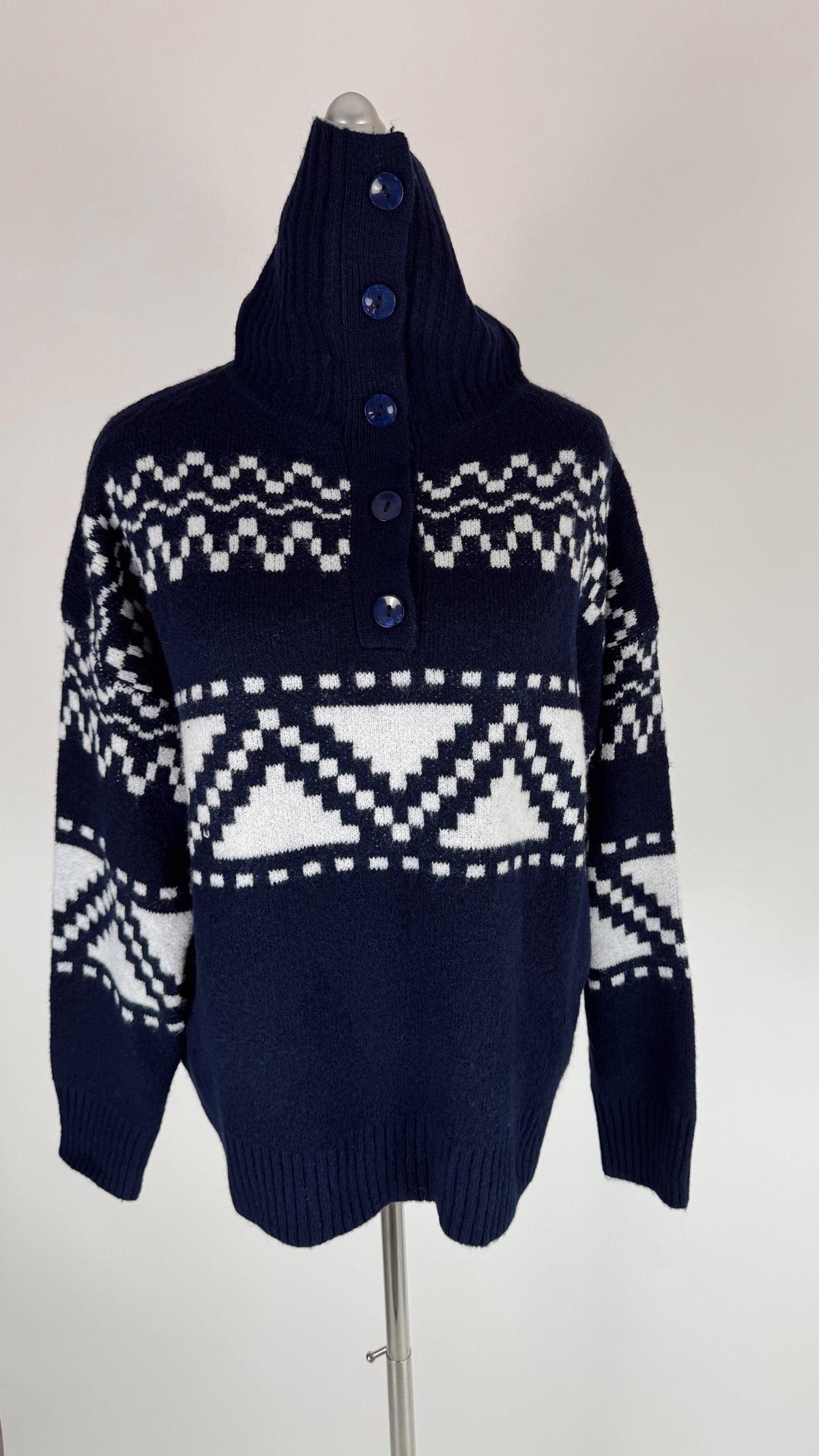 Estelle Navy Button Collar Sweater