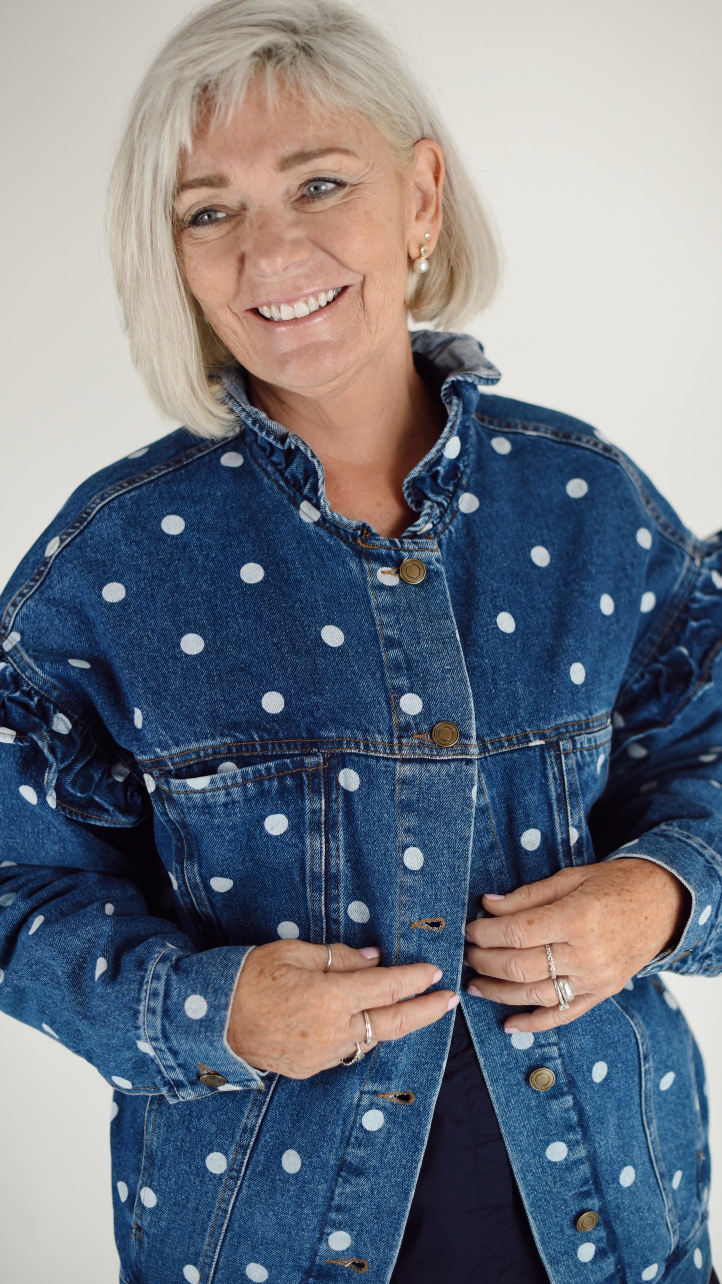 Agnes Denim Polka Dot Ruffle Jacket