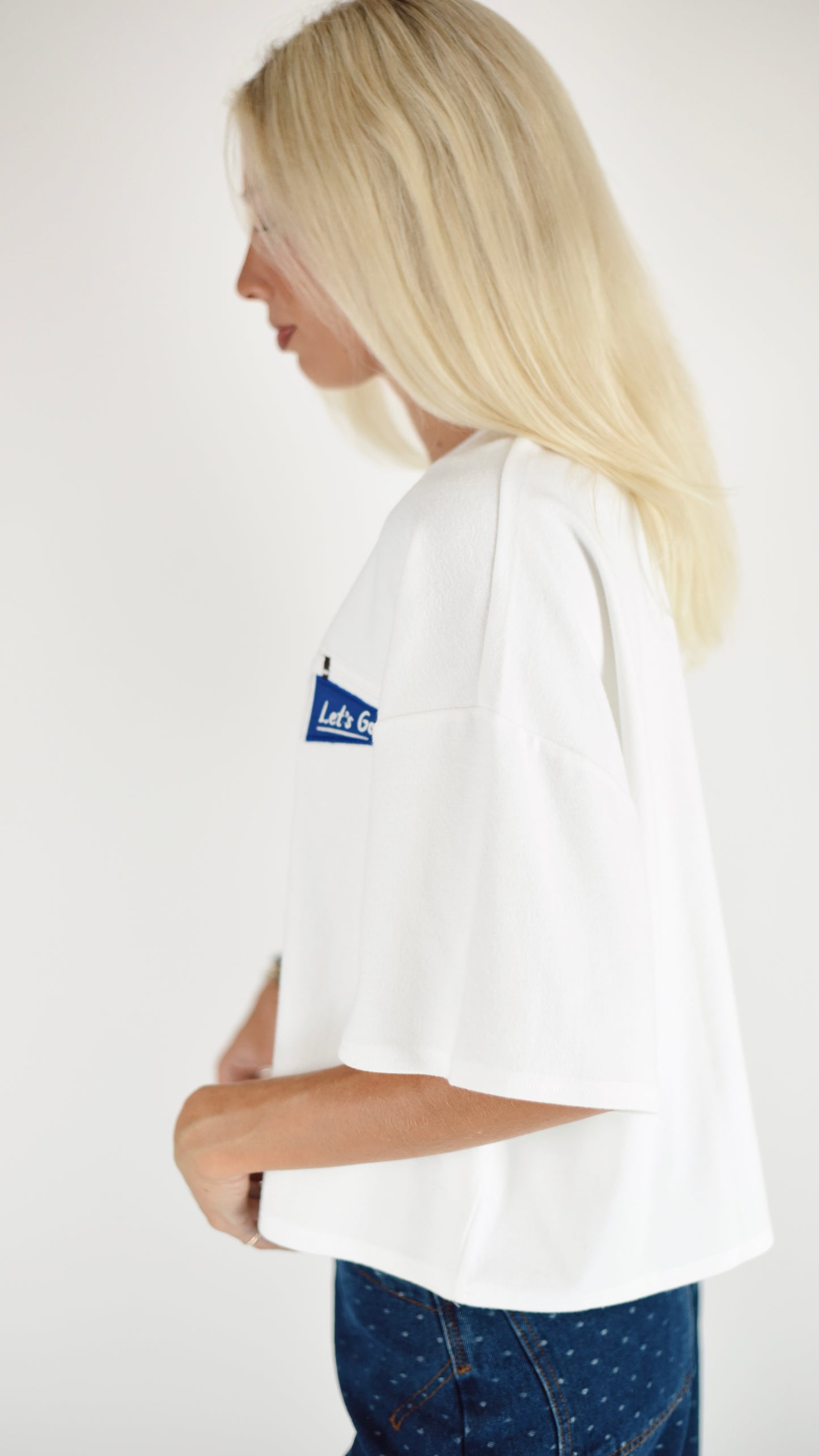 Football Embroidered White Boxy Top