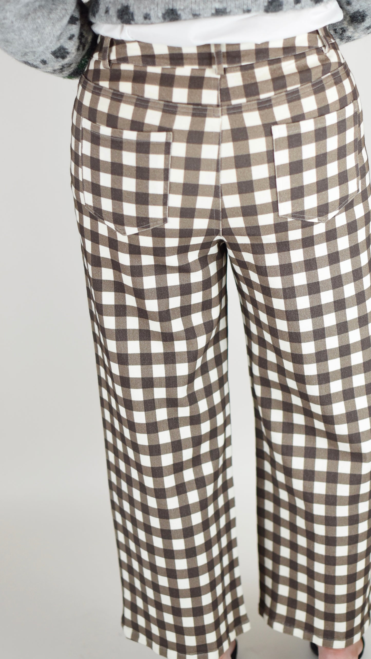 Georgia Brown Gingham Wide Leg Cropped Jean
