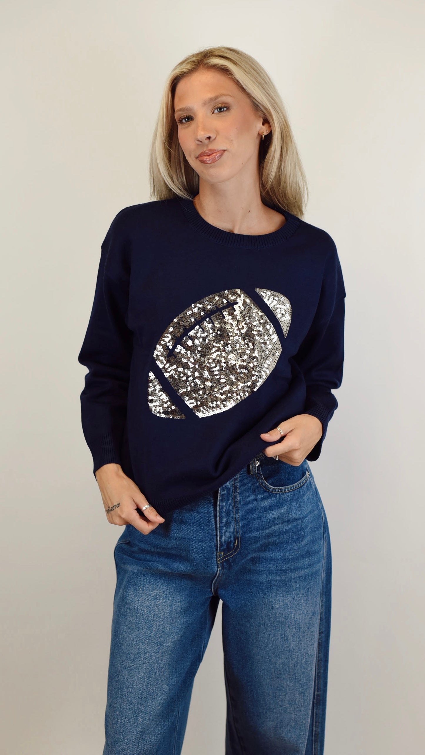 Emma Silver Football Sweater