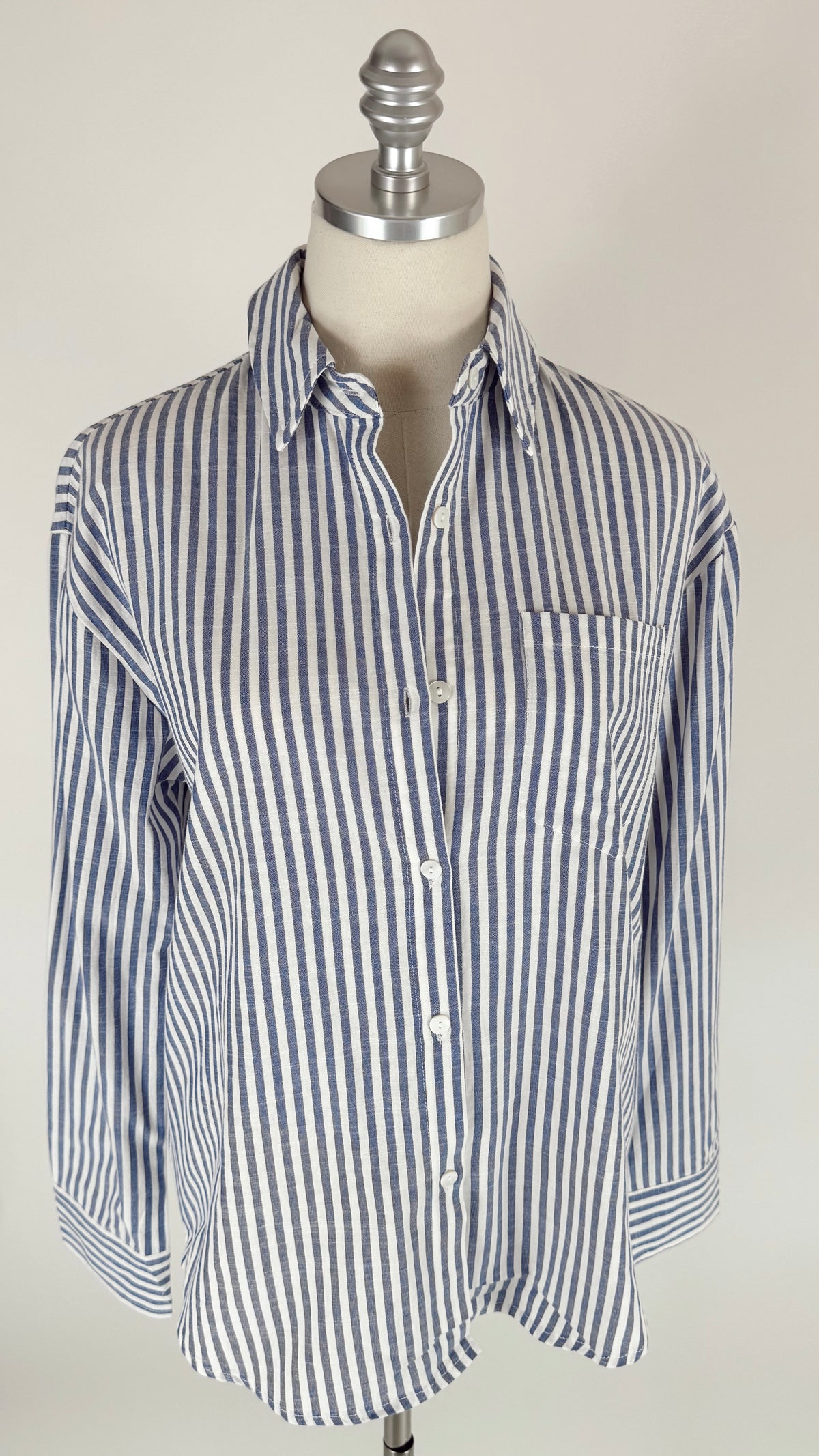 Candis Blue Stripe Collard Shirt