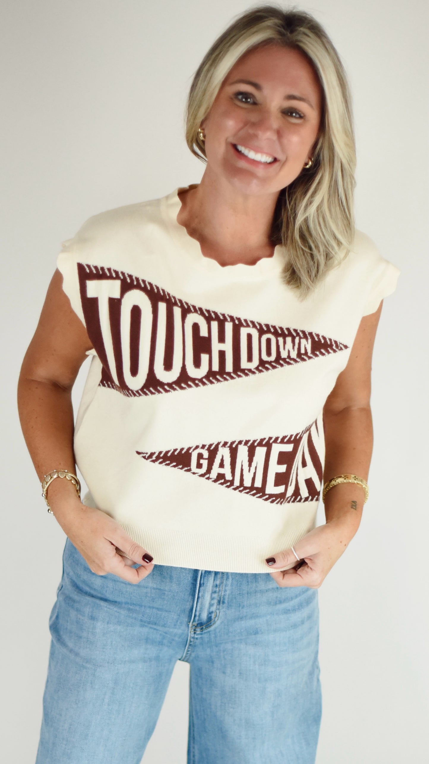 Touch Down Cream Sweater Vest