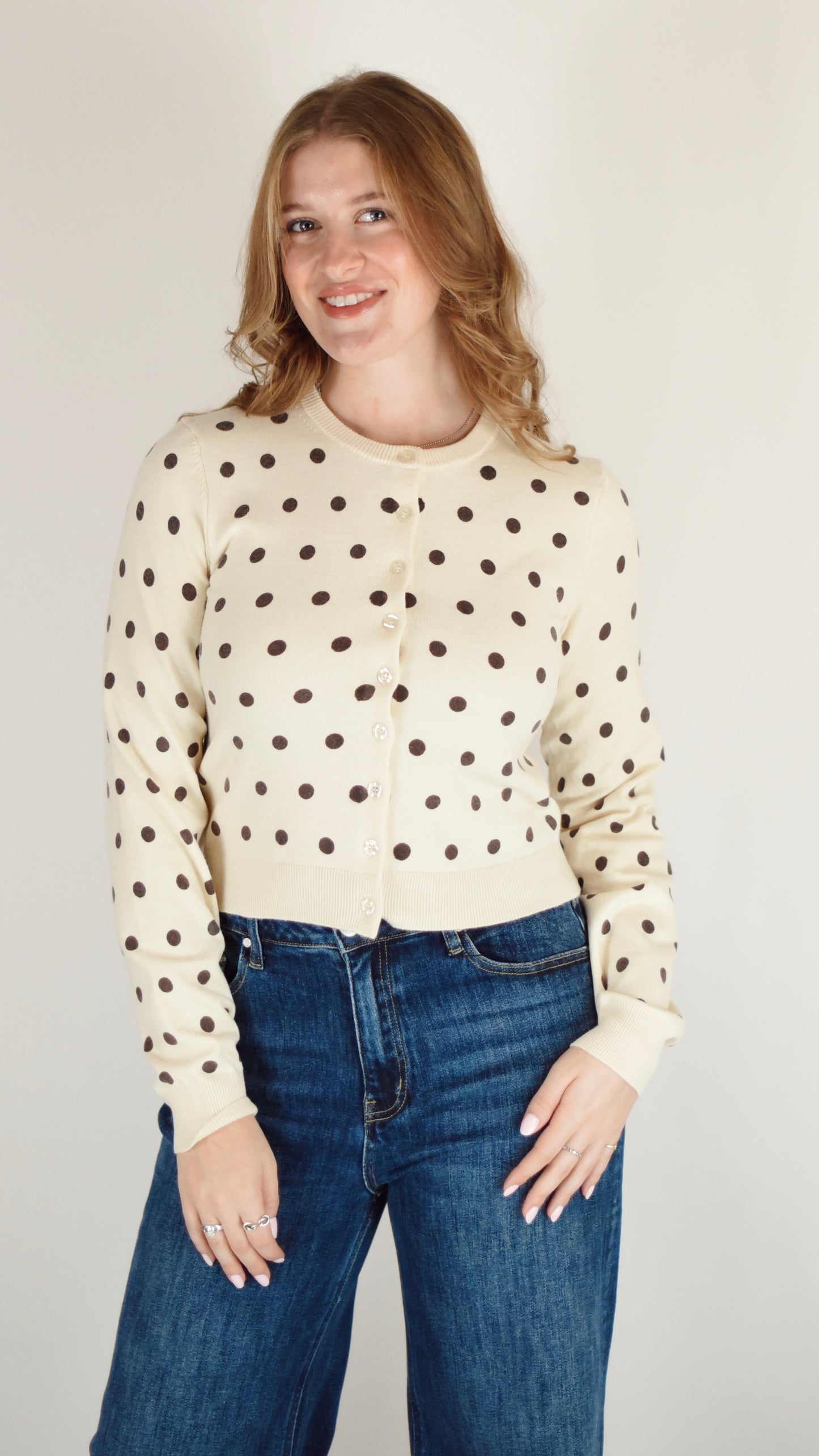 Elizabeth Cream Polka Dot Cardigan