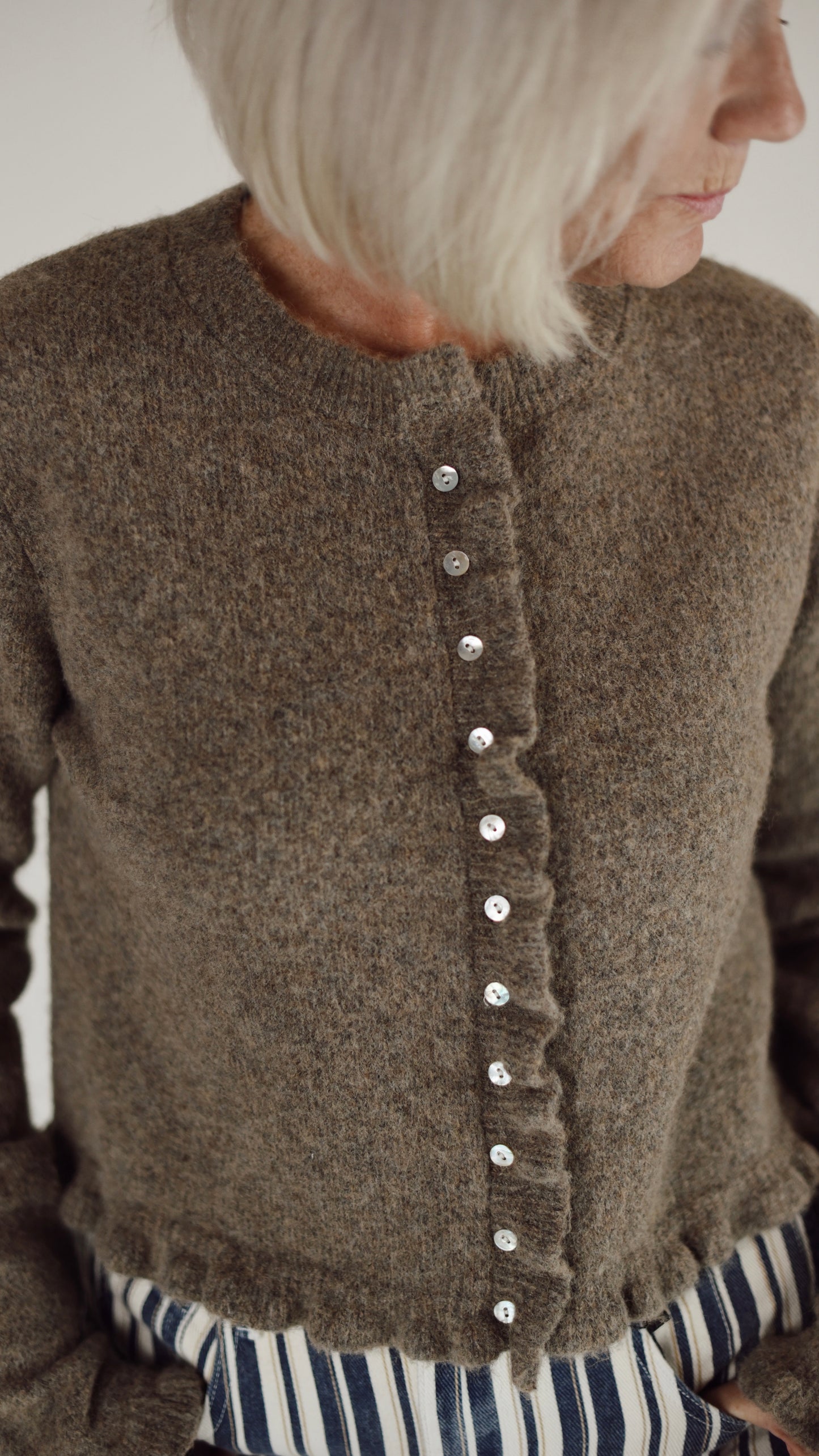 Mavis Mocha Ruffle Cardigan