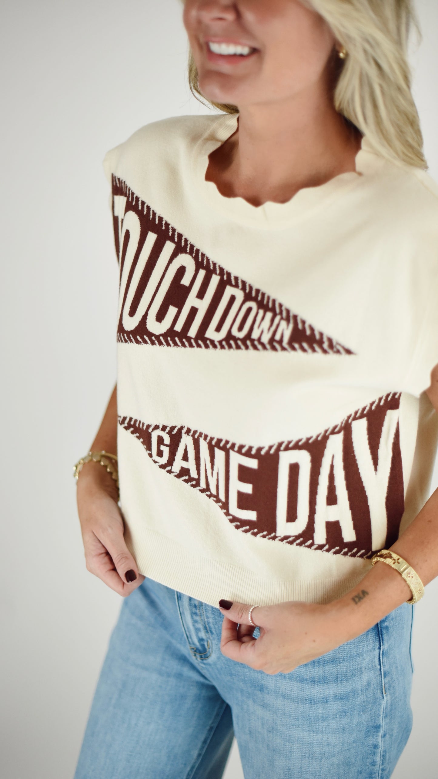 Touch Down Cream Sweater Vest