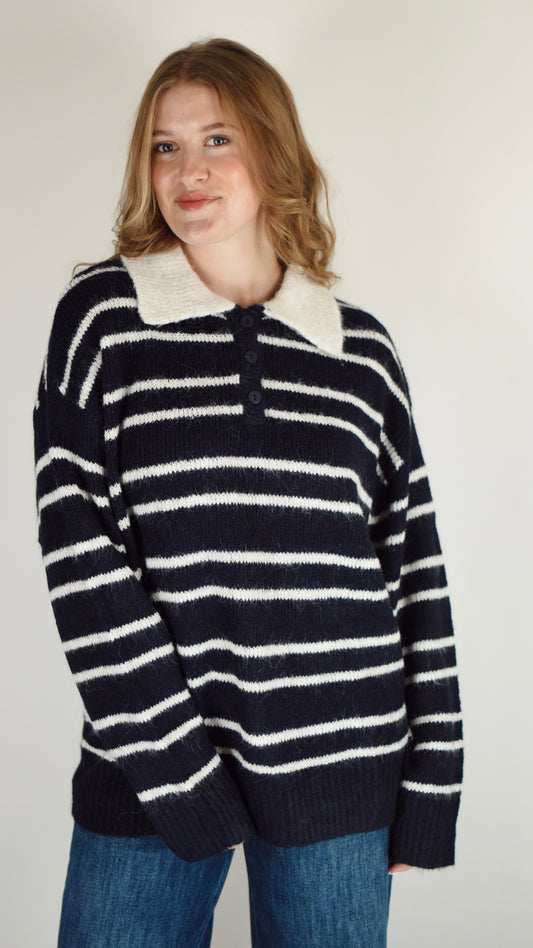 Ashlyn Navy Stripe Fuzzy Sweater
