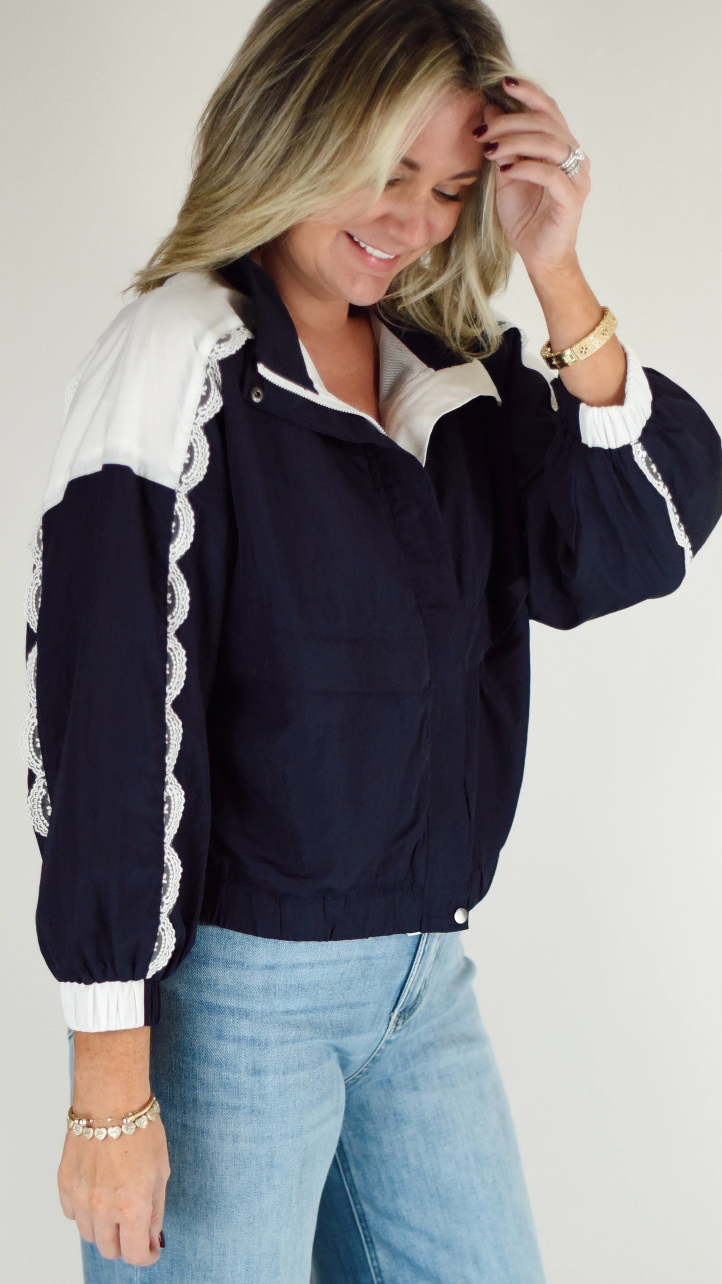 Abby Navy Lace Track Jacket