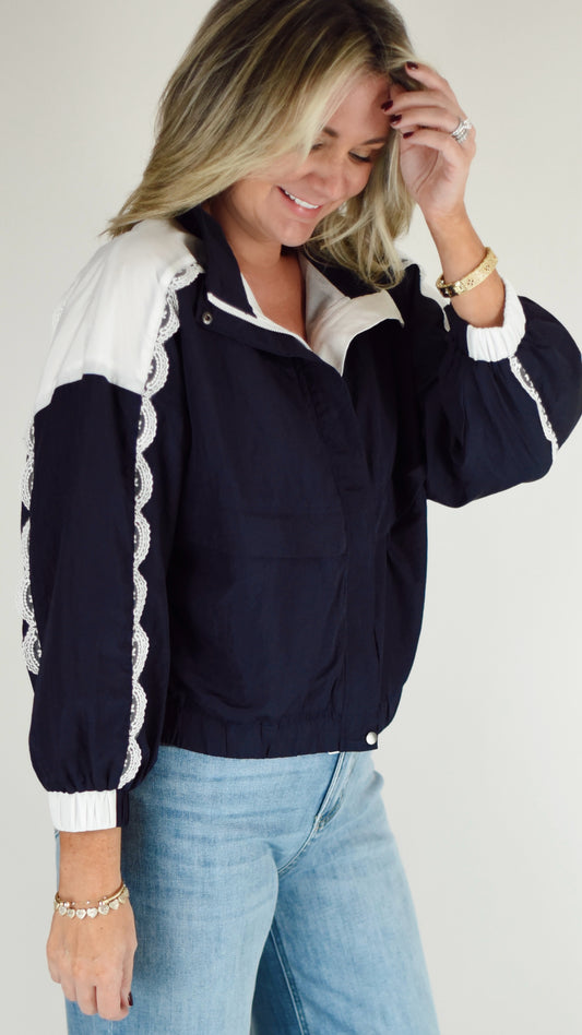 Abby Navy Lace Track Jacket