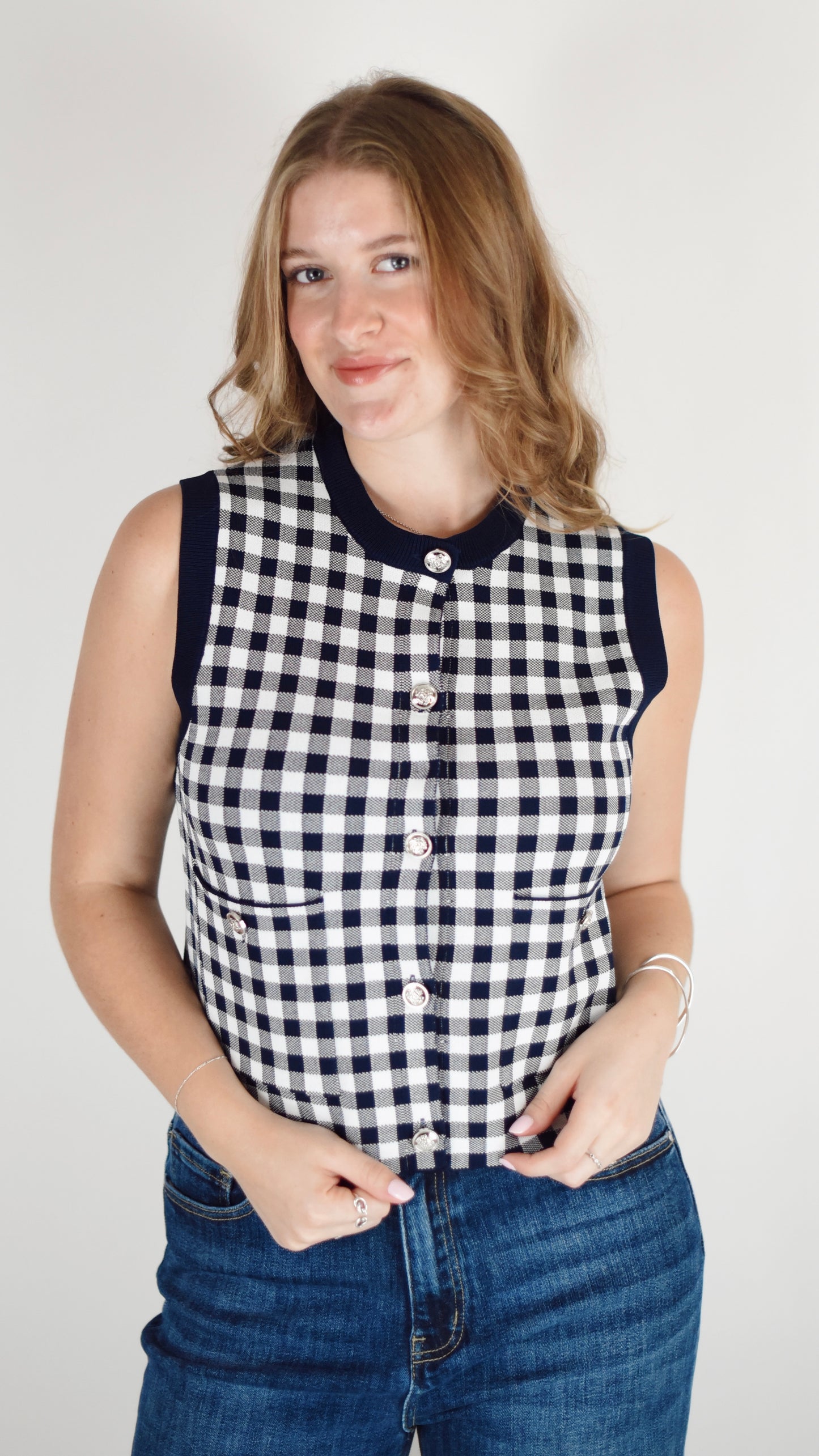 Ella Navy Check Vest