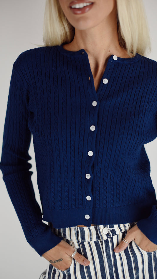Aggie Navy Cable Cardigan
