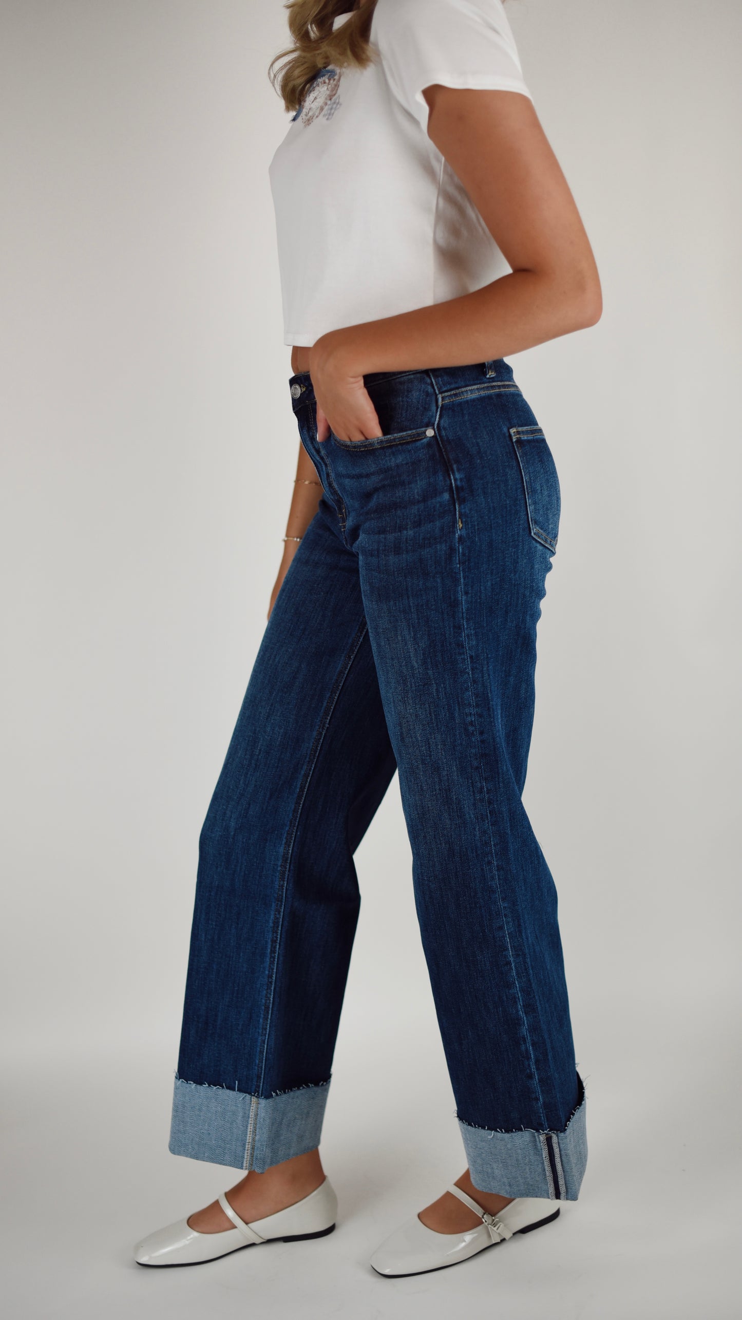 Hannah Cuffed Dark Denim Jeans