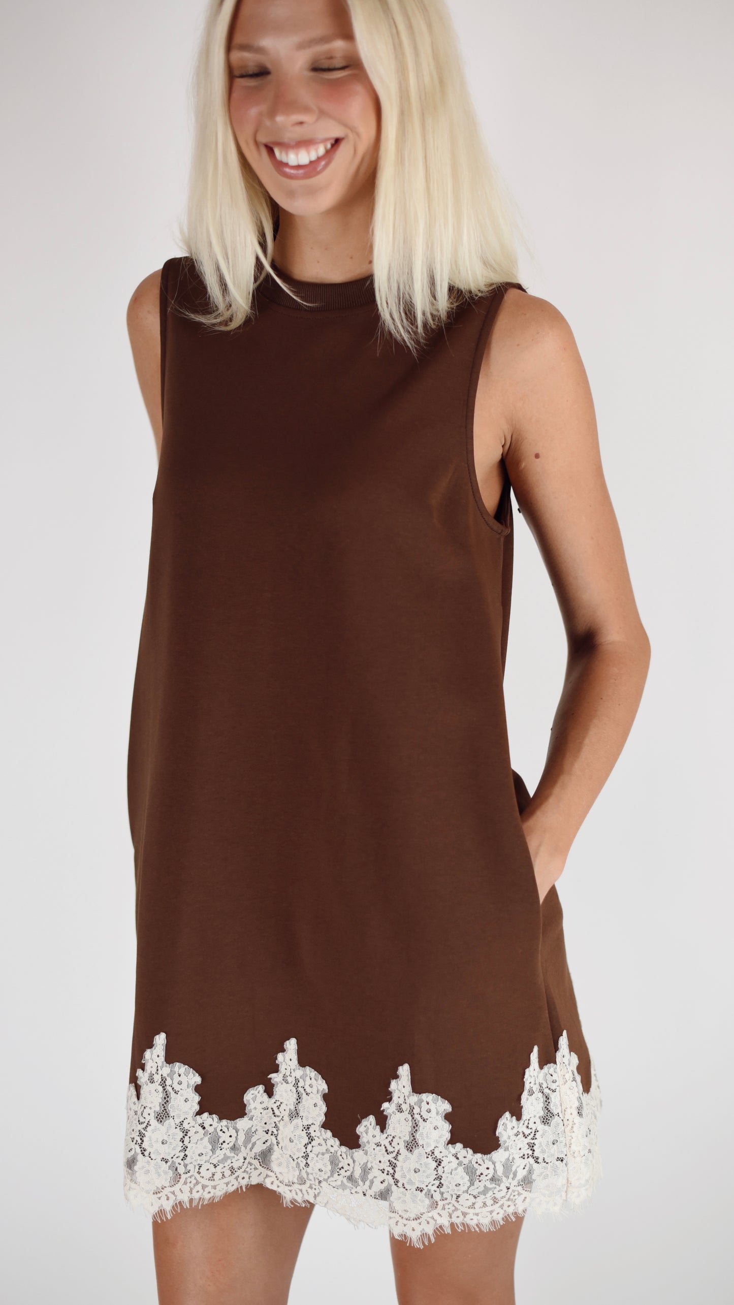 Andrea Chocolate Lace Shift Dress