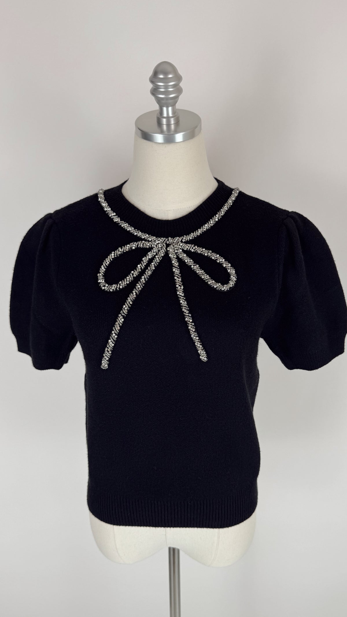 Jane Black Rhinestone Bow Sweater