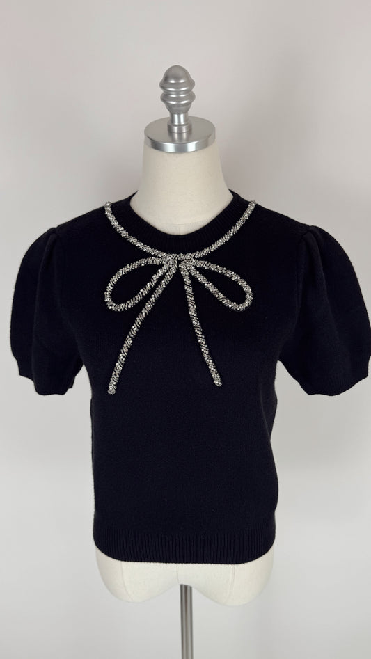 Jane Black Rhinestone Bow Sweater