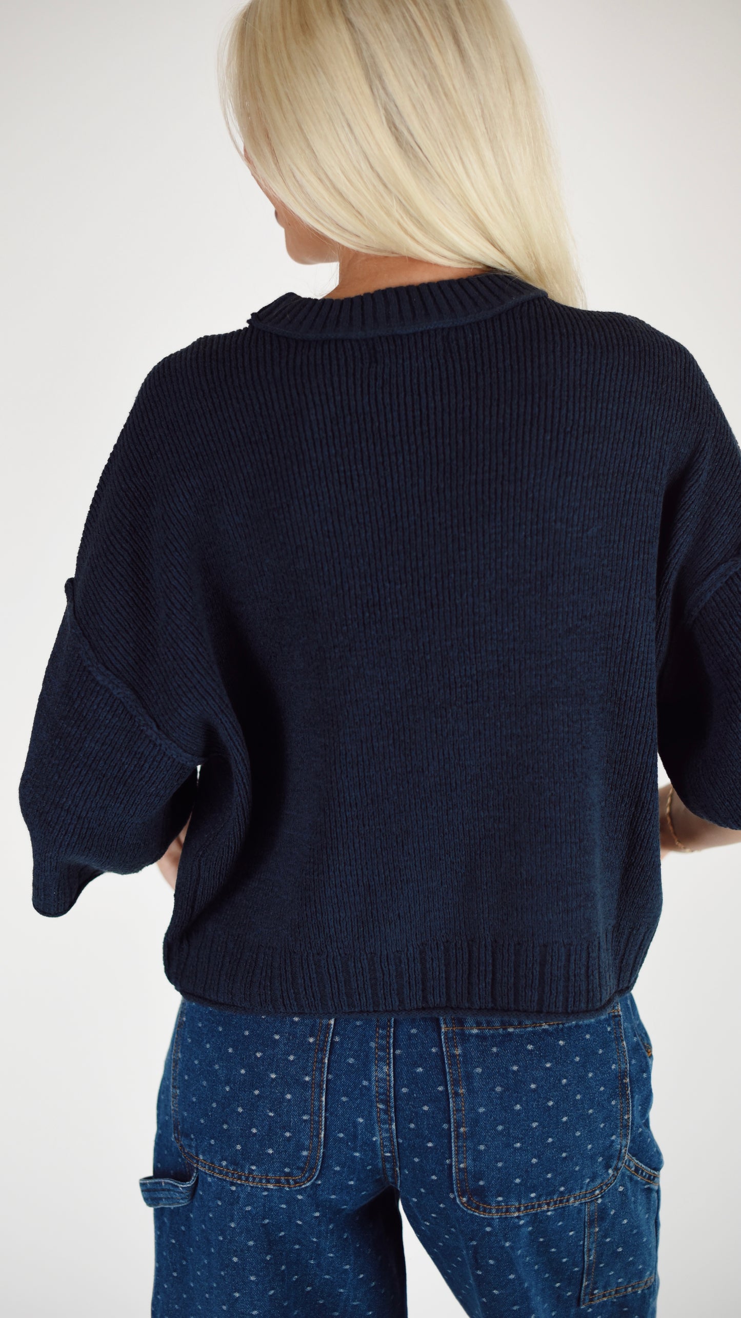 Shelly Navy Drop Shoulder Sweater
