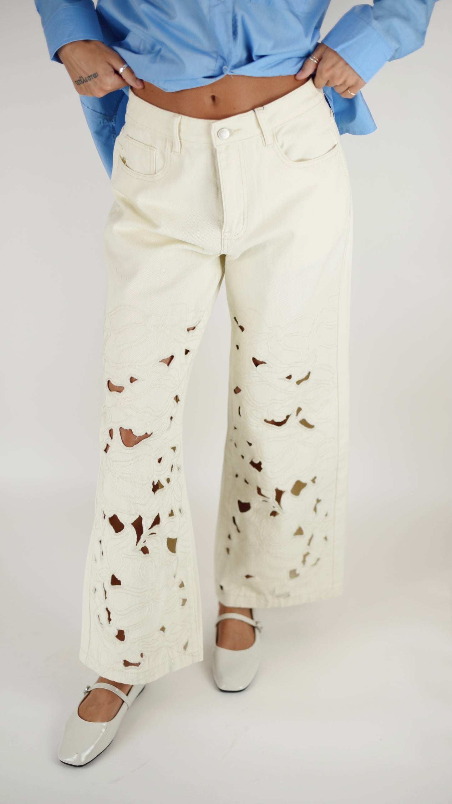 Darla Cream Cut Out Straight Pant
