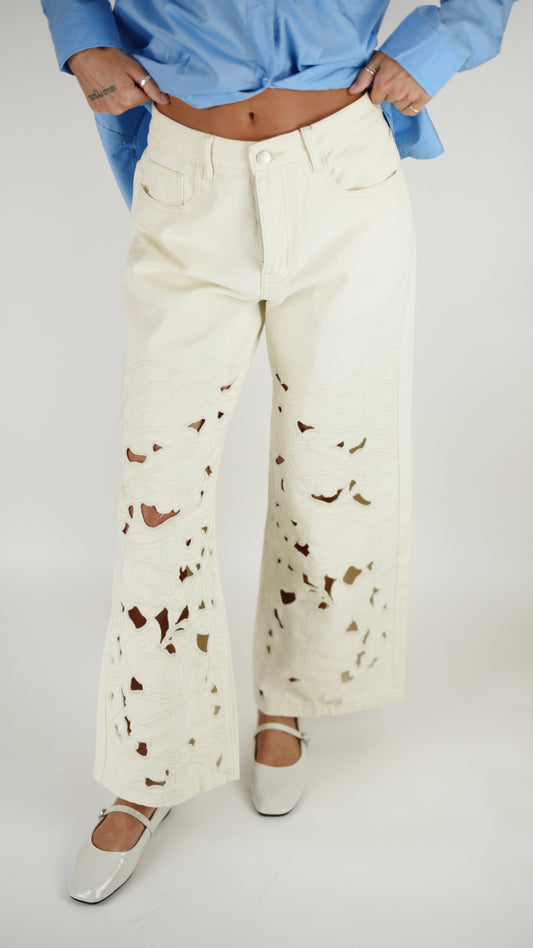 Darla Cream Cut Out Straight Pant