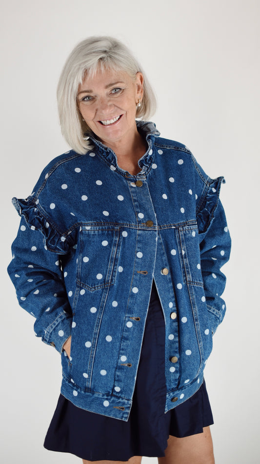 Agnes Denim Polka Dot Ruffle Jacket