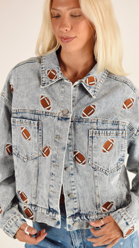 Collette Embroidered Football Denim Jacket