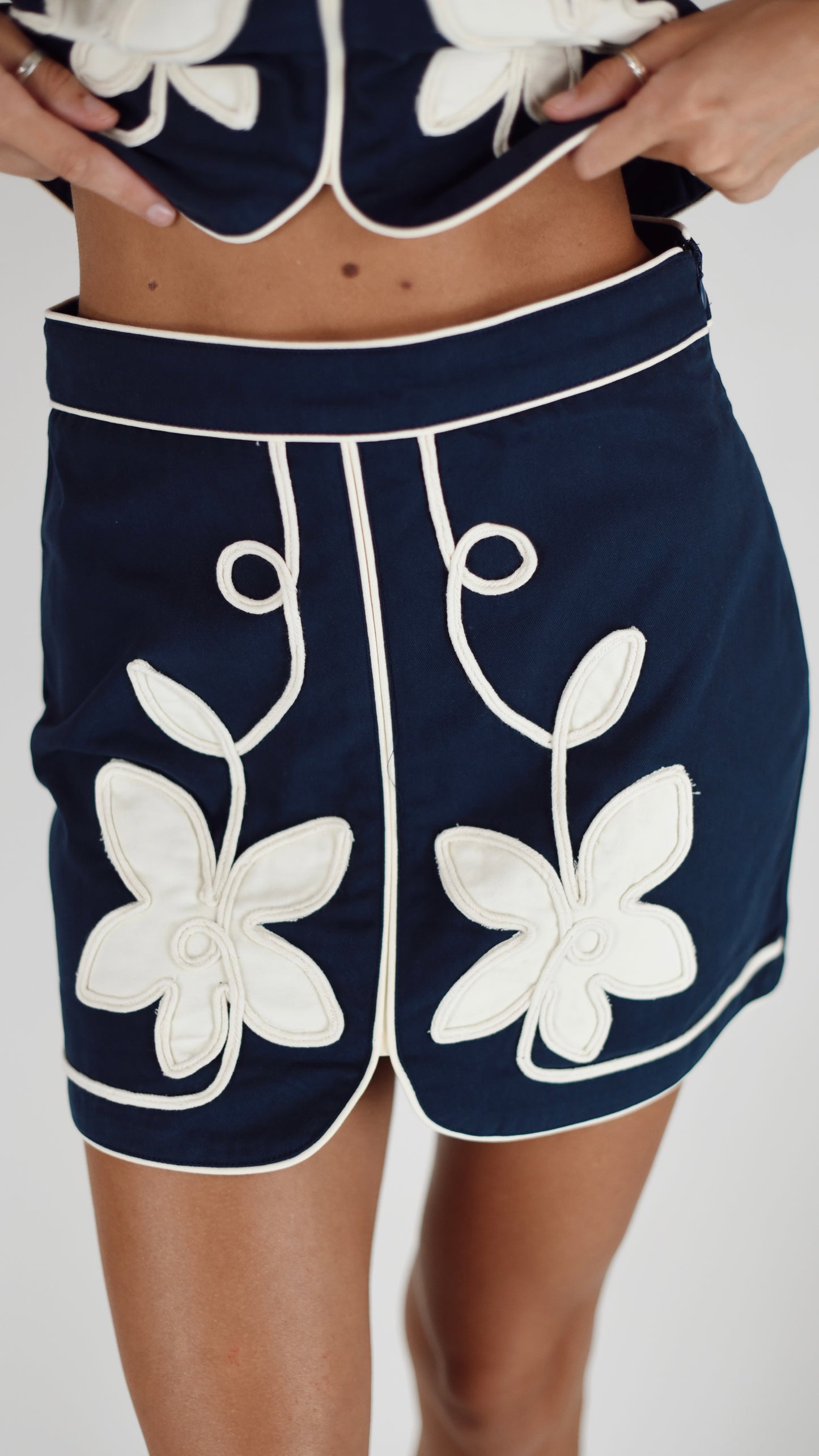 Tilly Navy Floral Appliqué Skirt