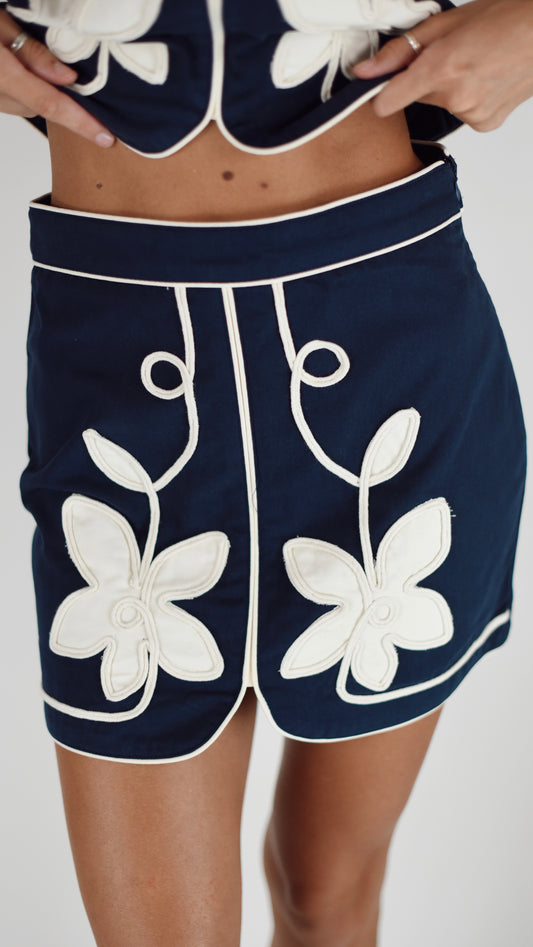 Tilly Navy Floral Appliqué Skirt