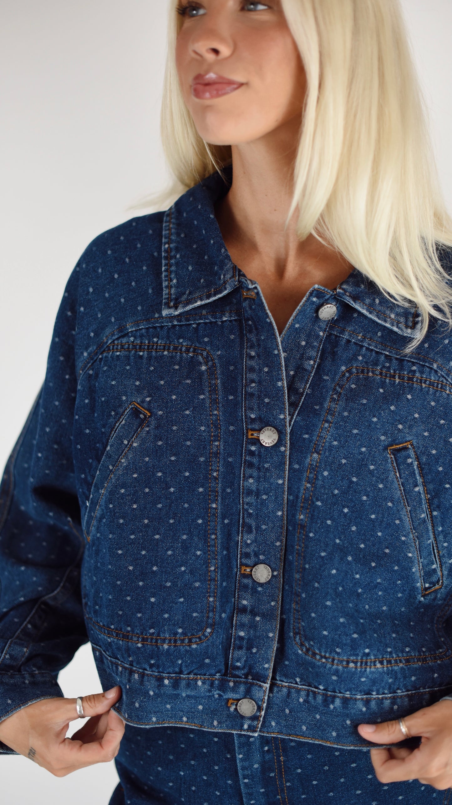 Vicki Dark Denim Polka Dot Jacket