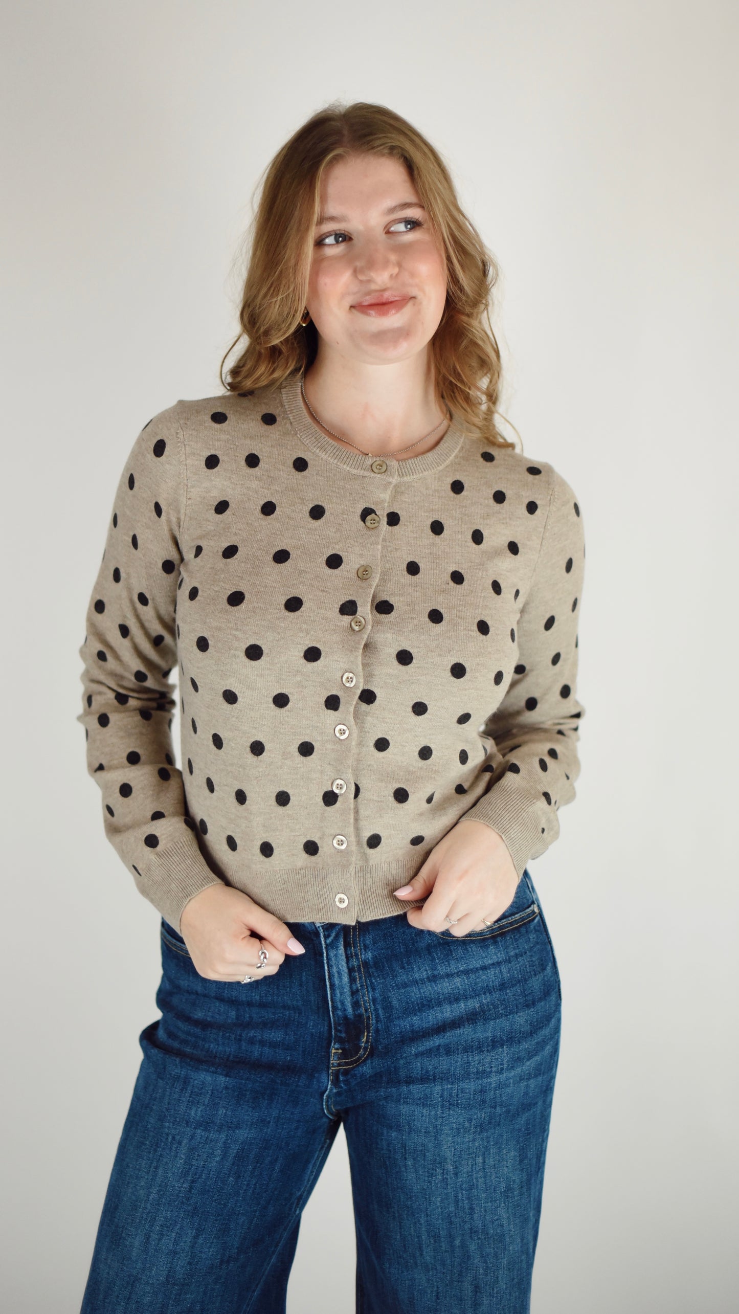 Elizabeth Taupe Polka Dot Cardigan