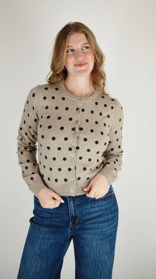 Elizabeth Taupe Polka Dot Cardigan