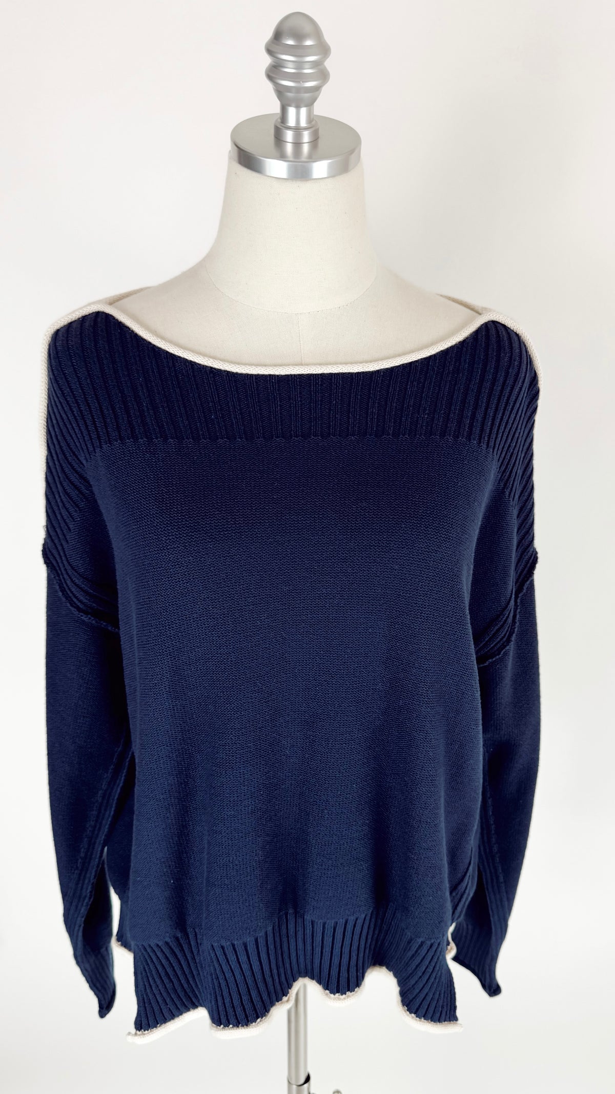 Maggie Navy Boat Neck Cotton Sweater