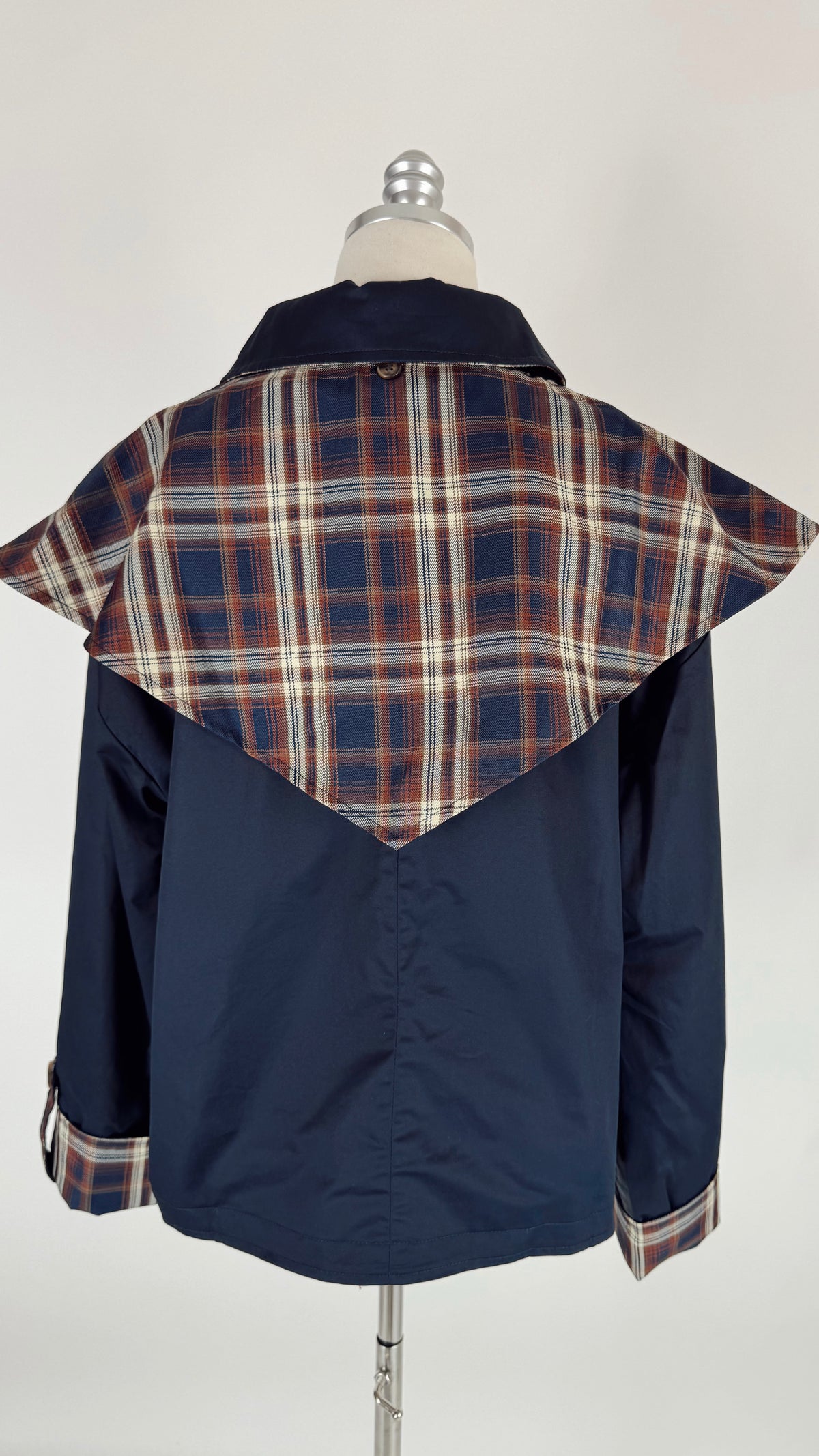 Caroline Navy Reversible Plaid Cape Jacket