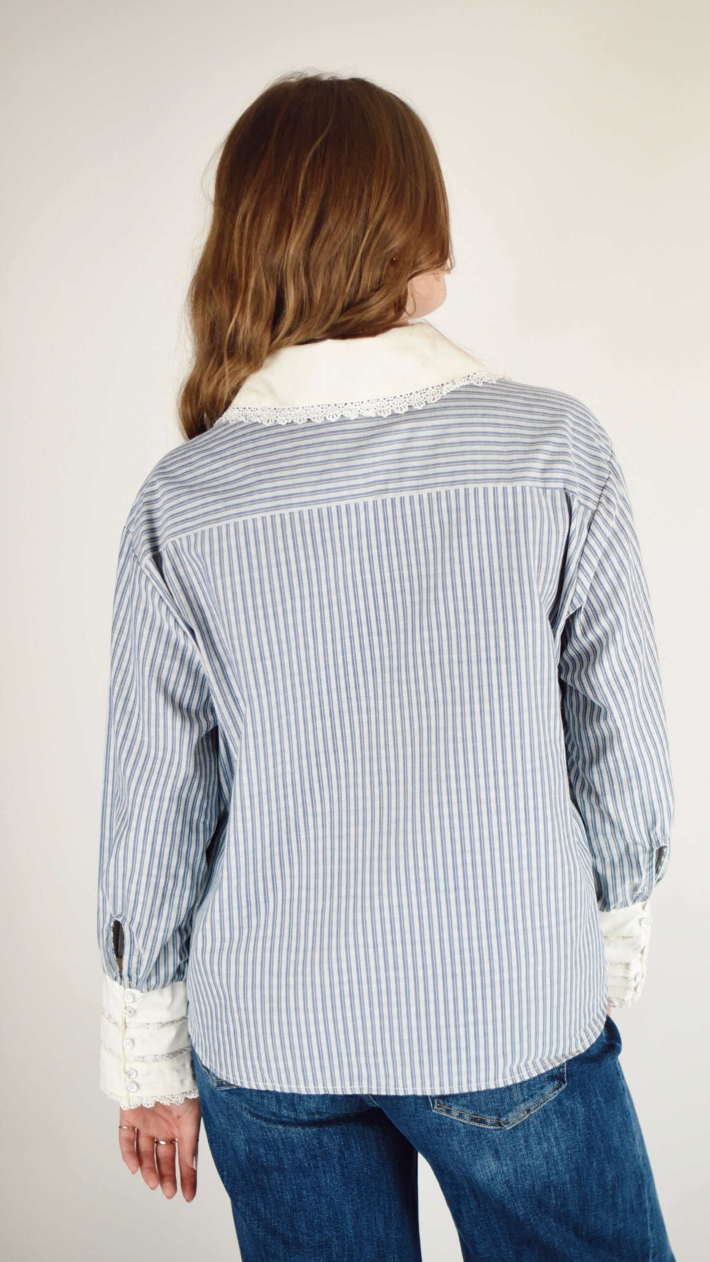Shirley Blue Lace Detail Button Down