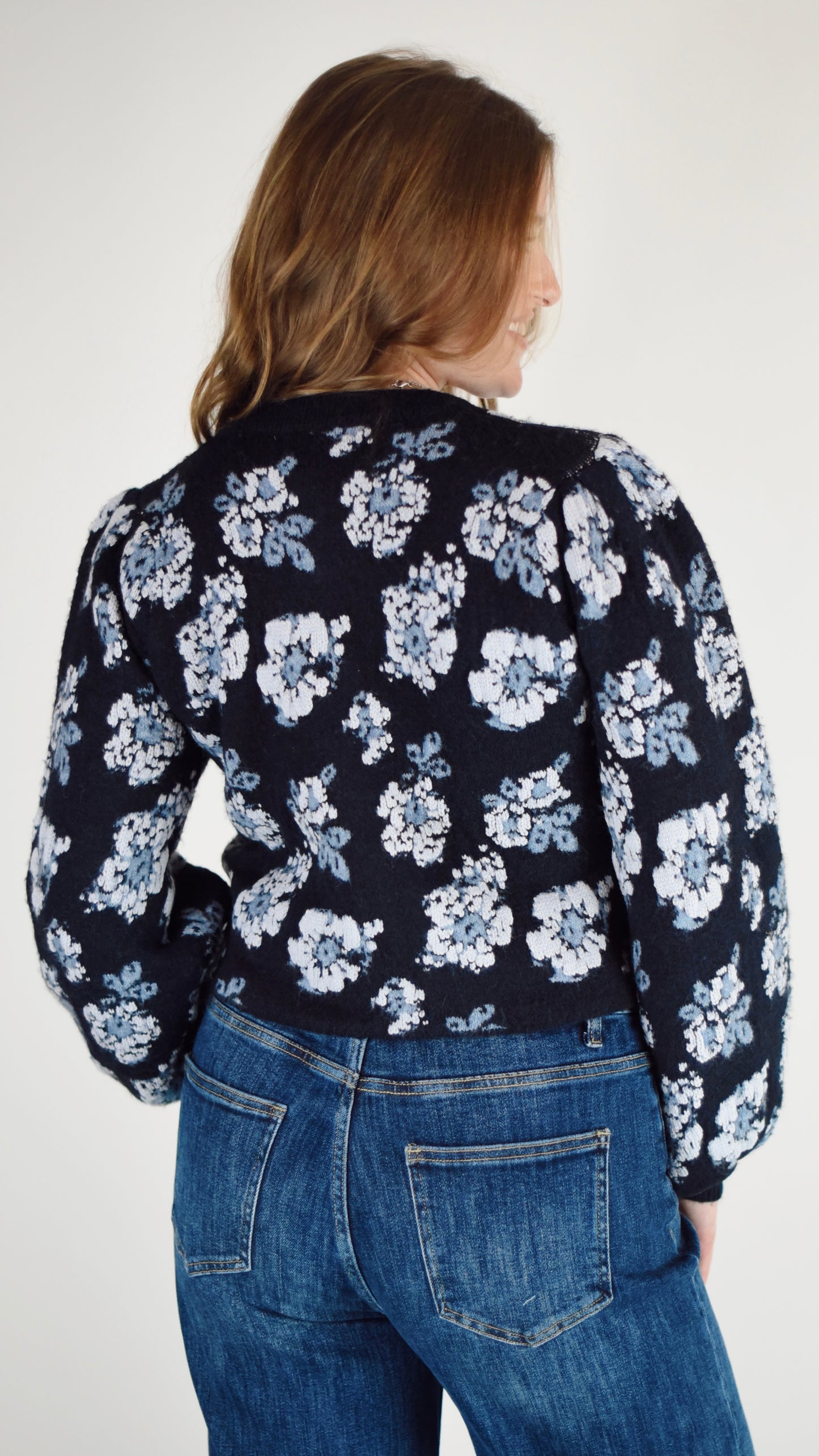 Jenna Navy Flower Cardigan