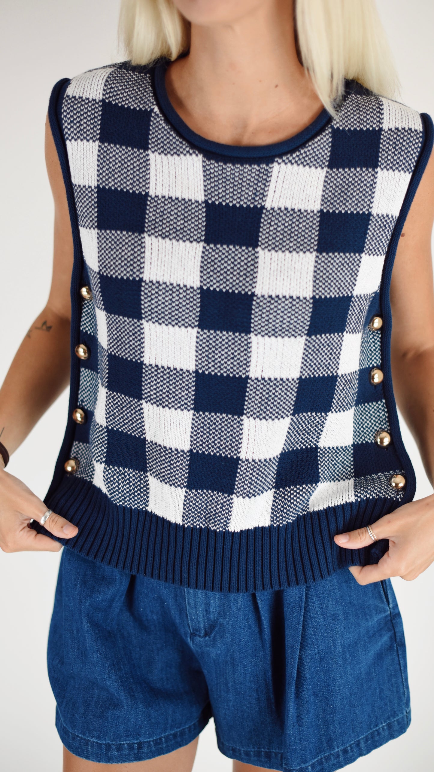 Anna Navy Checked Vest
