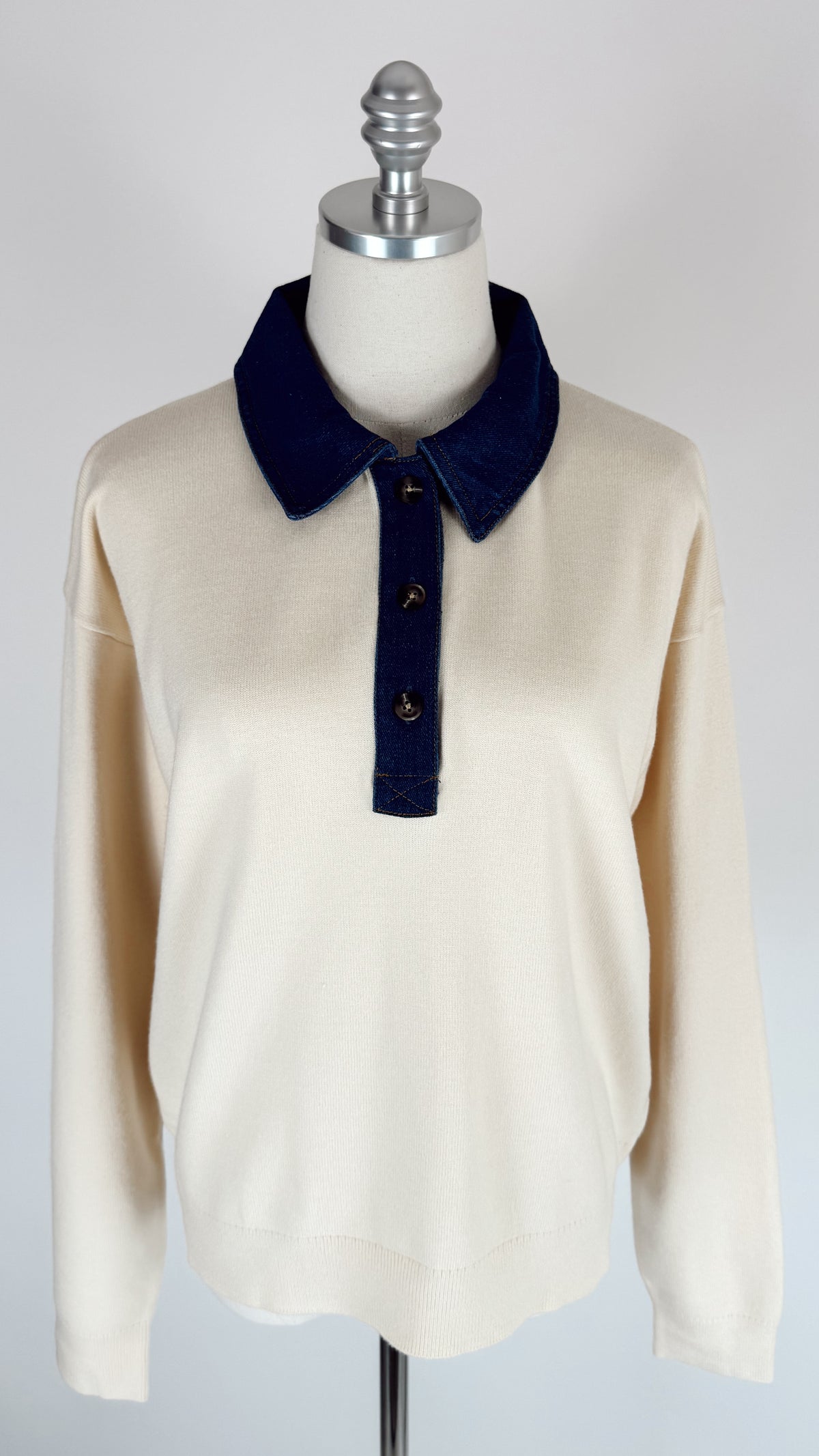 Riley Cream Polo Knit Sweater