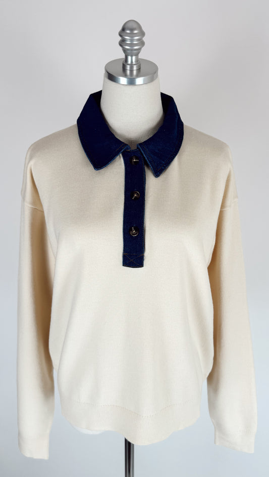 Riley Cream Polo Knit Sweater
