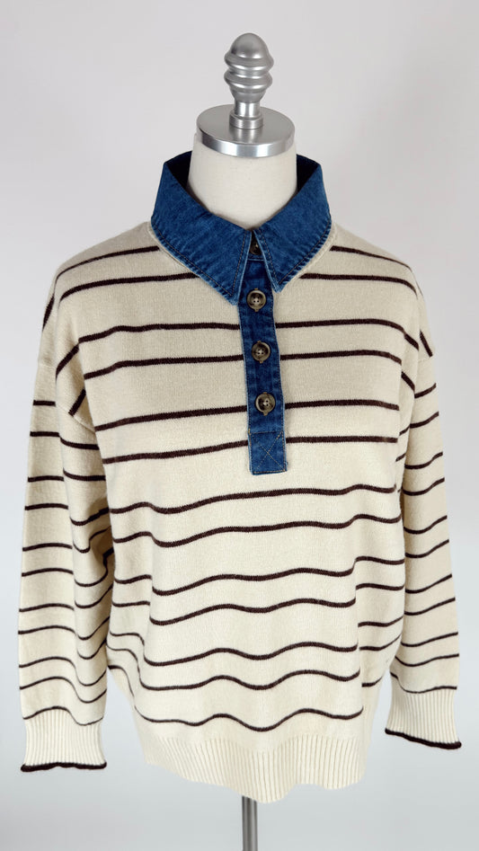 Miranda Denim Collar Oatmeal Sweater