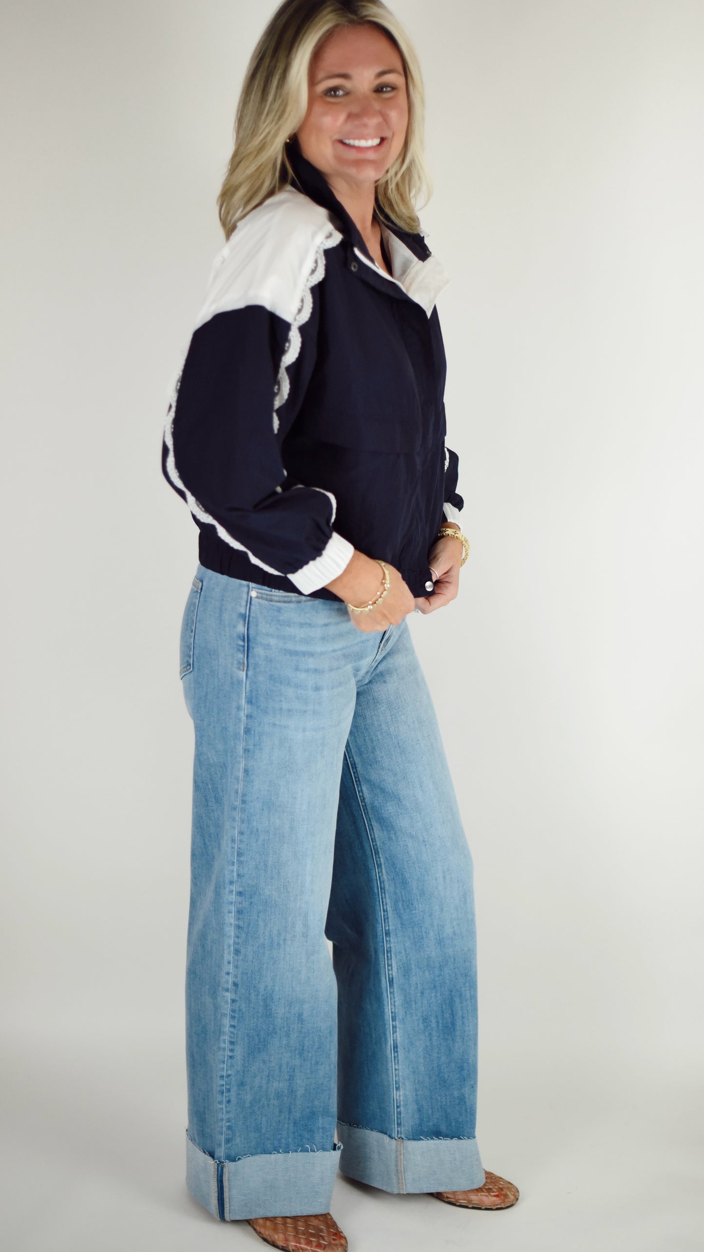 Abby Navy Lace Track Jacket