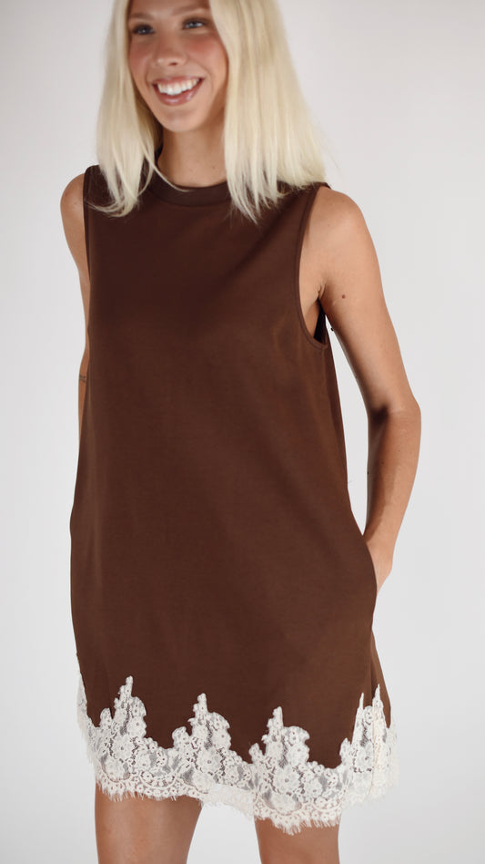 Andrea Chocolate Lace Shift Dress