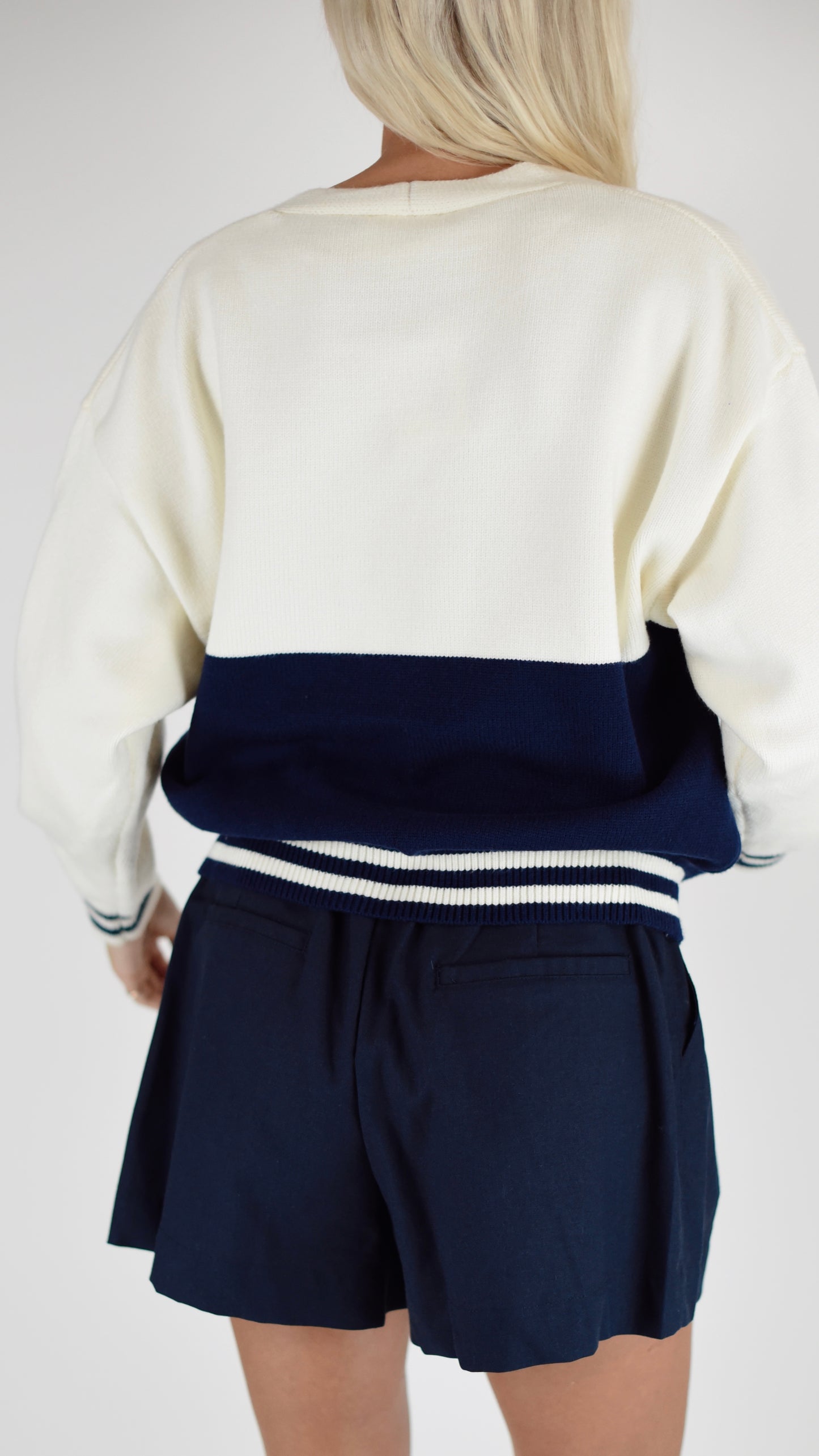 Game Day Cream Navy Cardigan