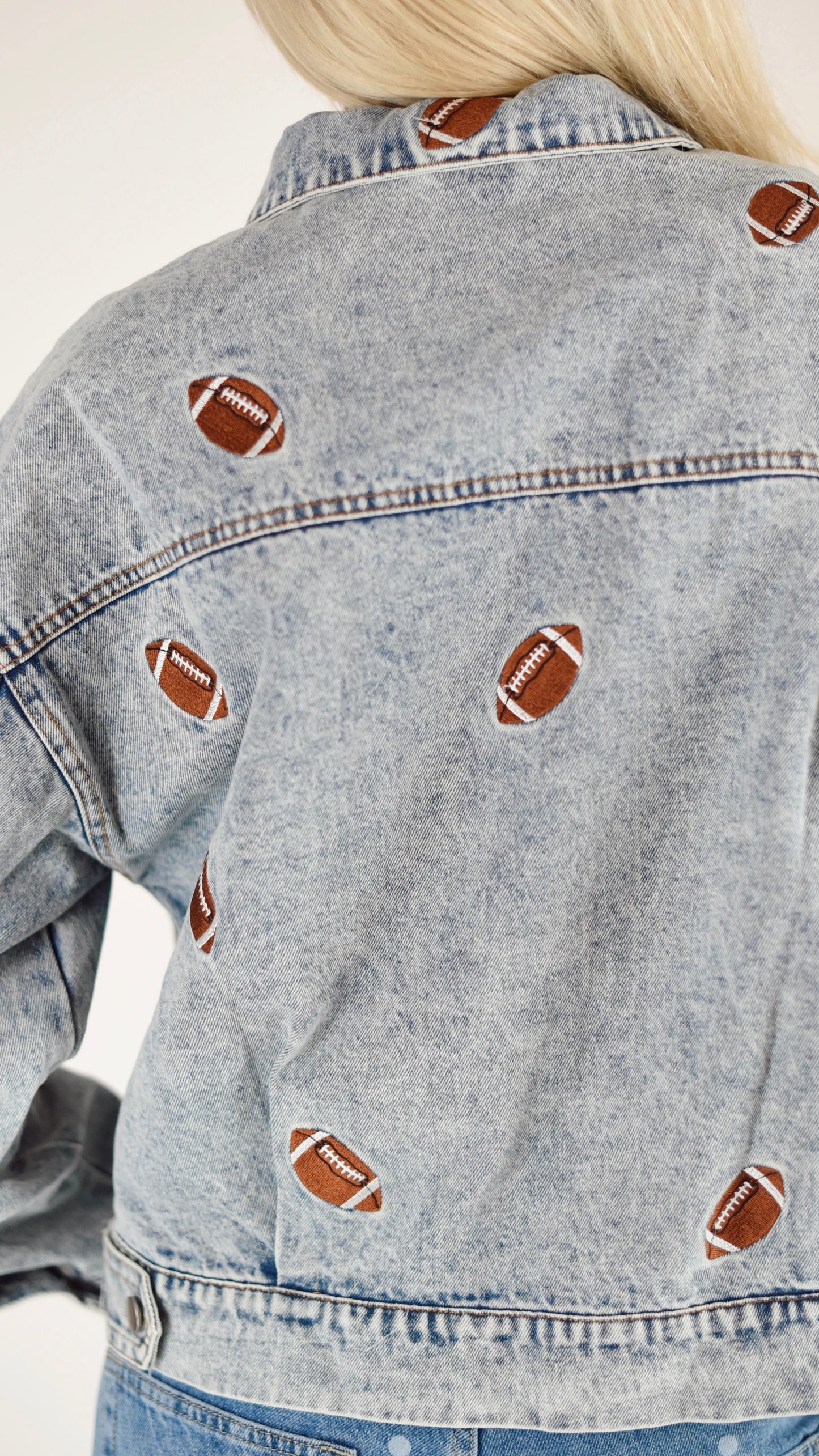 Collette Embroidered Football Denim Jacket
