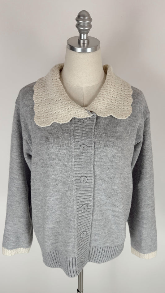 Melody Grey Crochet Collar Sweater